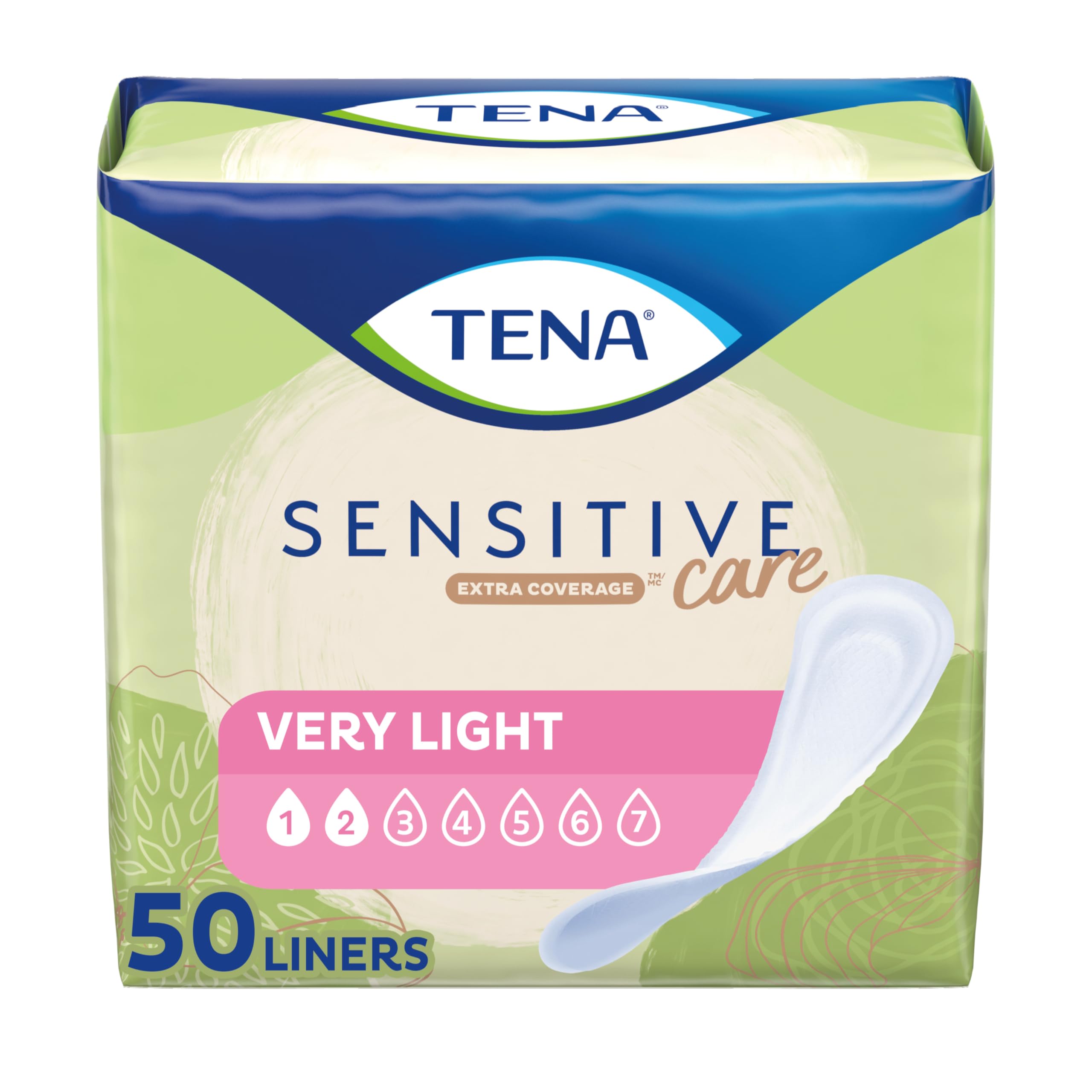 TENA Incontinence Liners for Women, Very Light Absorbency, Extra Coverage, Sensitive Care - 50 Count