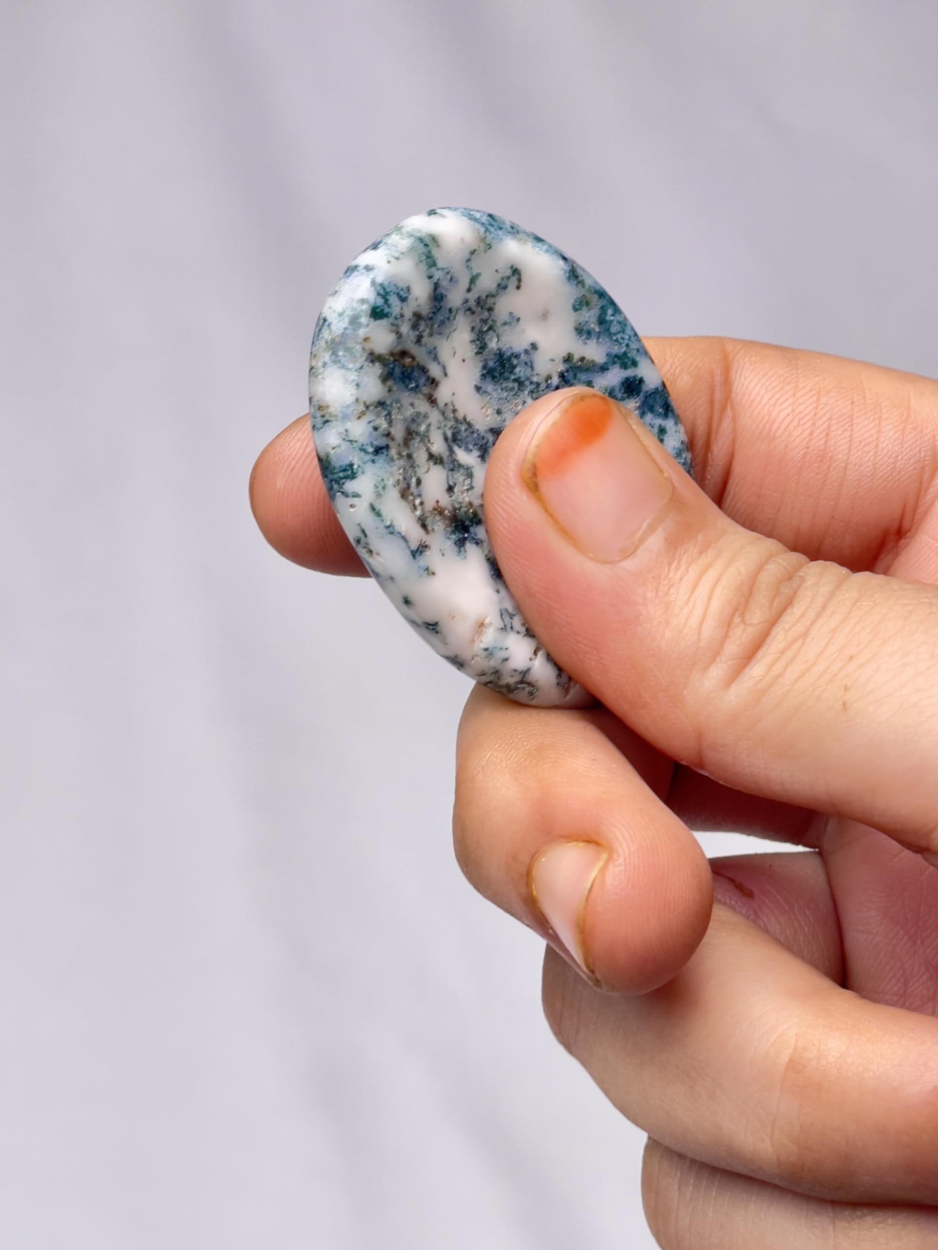 Tree Agate Worry Stone - Genuine Polished Palm & Thumb Stone for Inner Peace, Grounding, Heart Chakra & Travel Mindfulness Gift