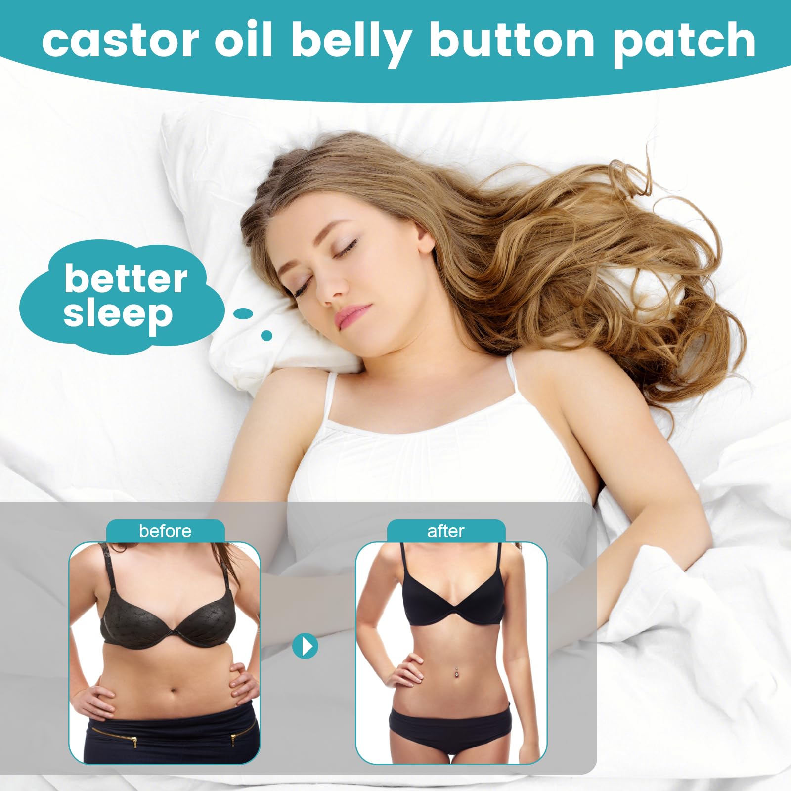 72Pcs Castor Oil Pack Wrap, Organic Cotton Castor Oil Patches for Belly Button, Disposable Self-Adhesive Pads, Portable Anti Lea