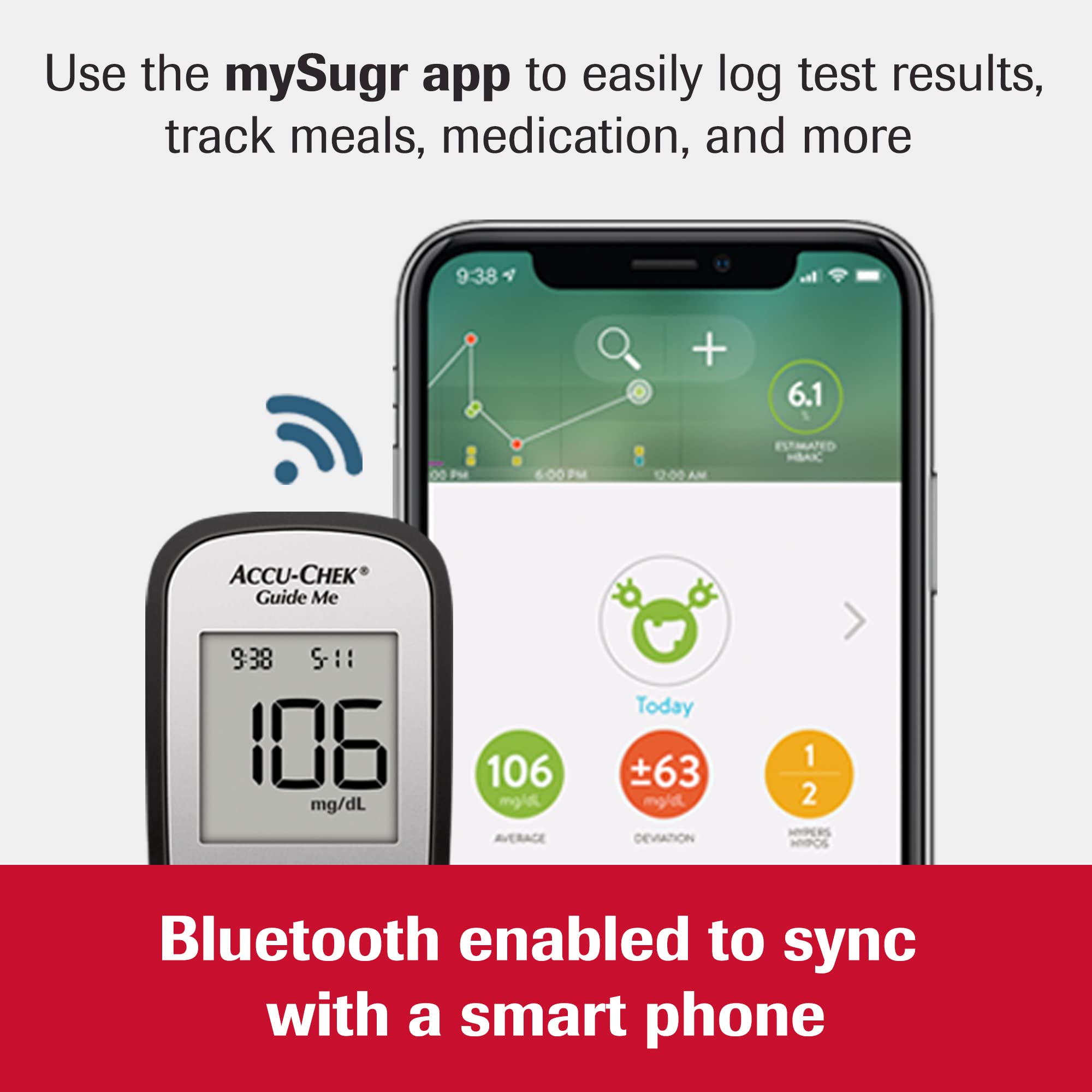 Accu-Chek Guide Me Glucose Monitor Kit for Diabetic Blood Sugar Testing: Guide Me Meter, 200 Guide Test Strips, and Control Solu