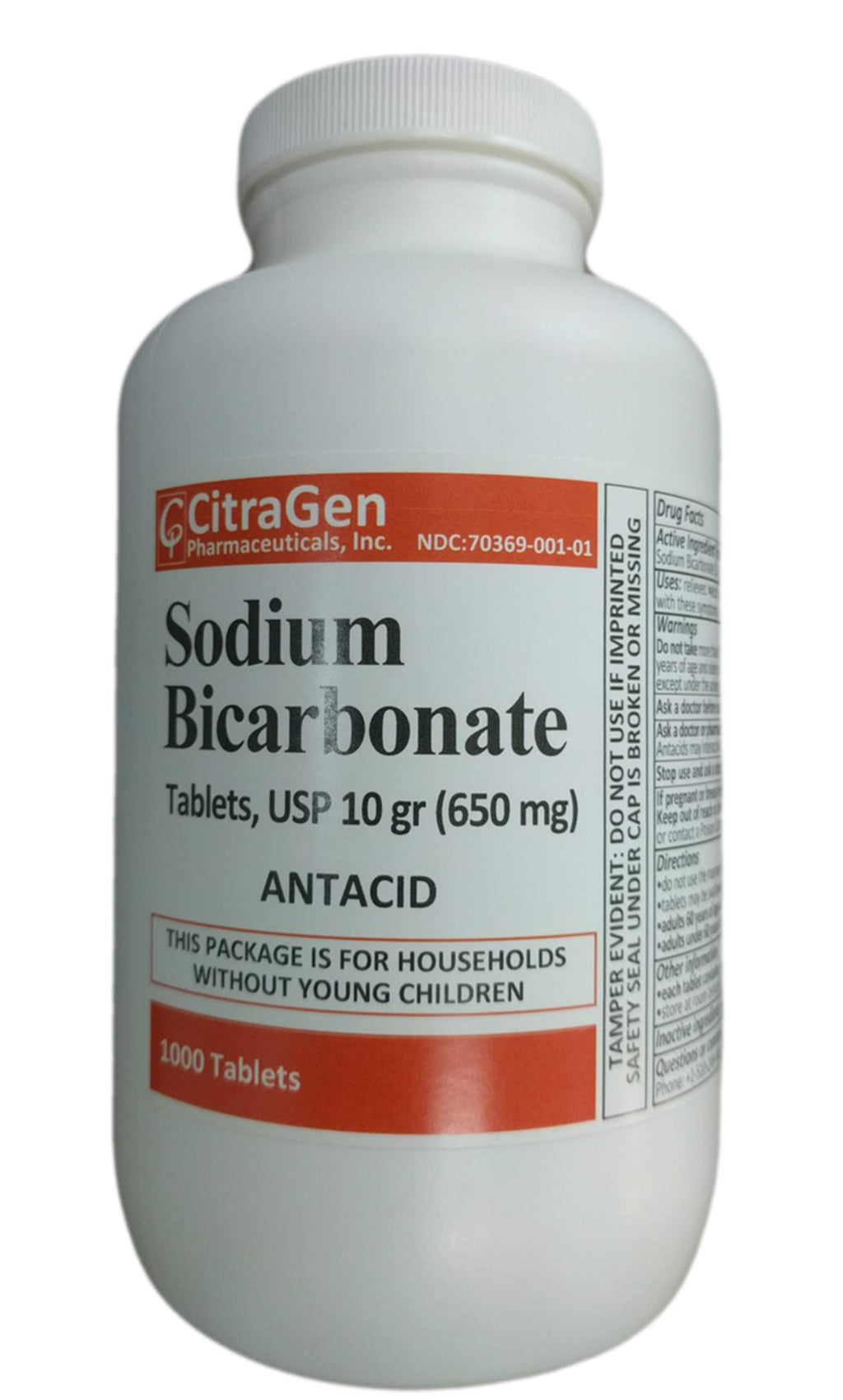 Sodium Bicarbonate Tablets USP 650 mg (10 Grains) for Relief of Acid Indigestion, Heartburn, Sour Stomach & Upset Stomach 1000 T
