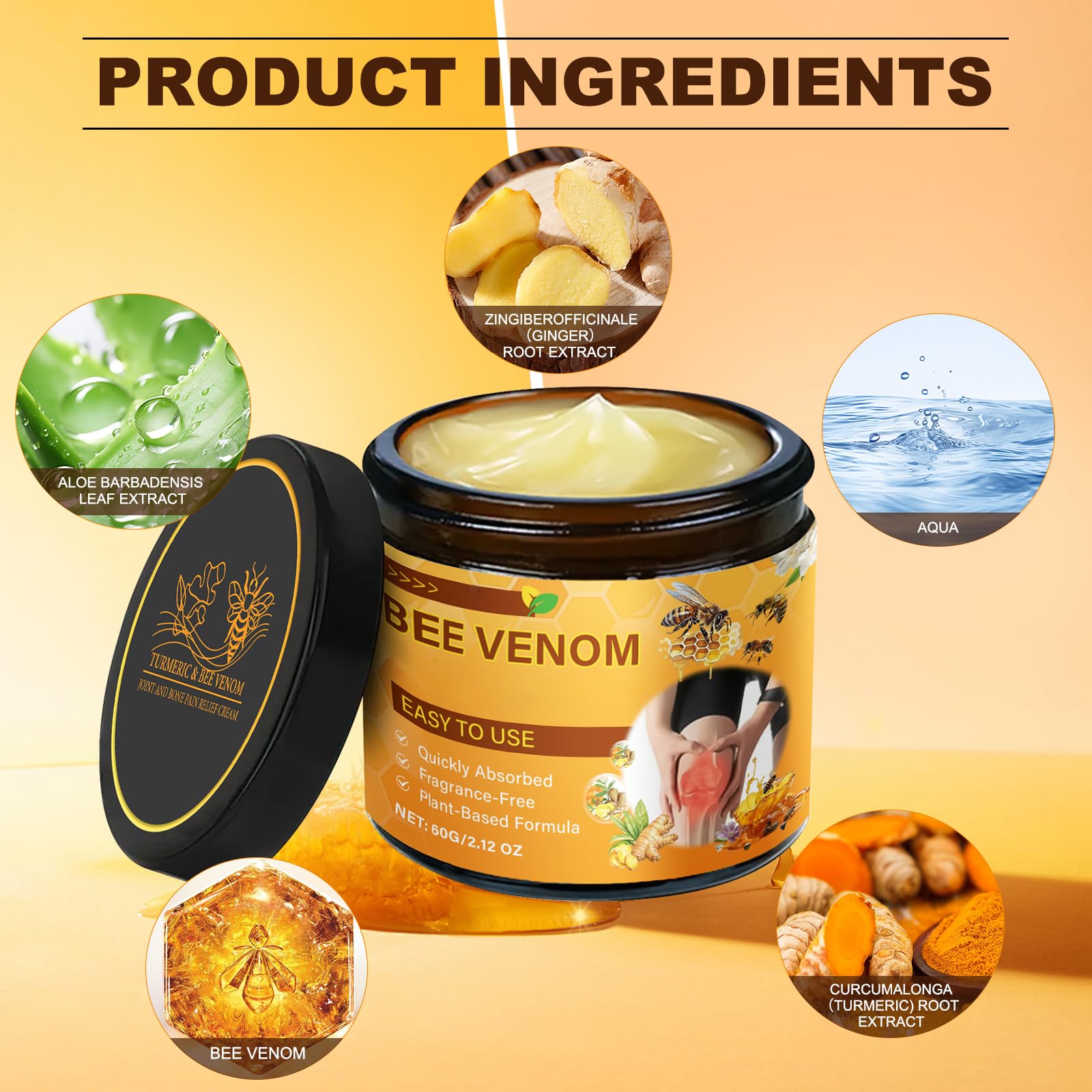 Vizela Bee Venom Turmeric Joint Healing Cream, Professional Bee Venom Turmeric Joint and Relief Cream, Bee Venom Joint Relief Ge