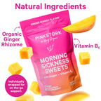 Pink Stork Morning Sickness Sweets, Organic Mango Ginger Candy with Vitamin B6 for Morning Sickness, Motion Sickness, Prenatal H
