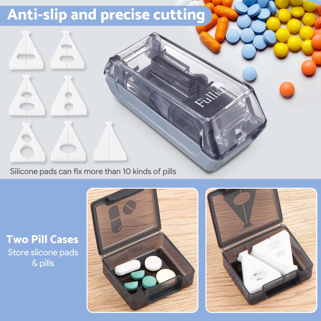 Fullicon Pill Cutter for Small or Large Pills, Pill Splitter with V-Shape Holder, Medicine Slicer with Sharp Blade,Tablet Splitt