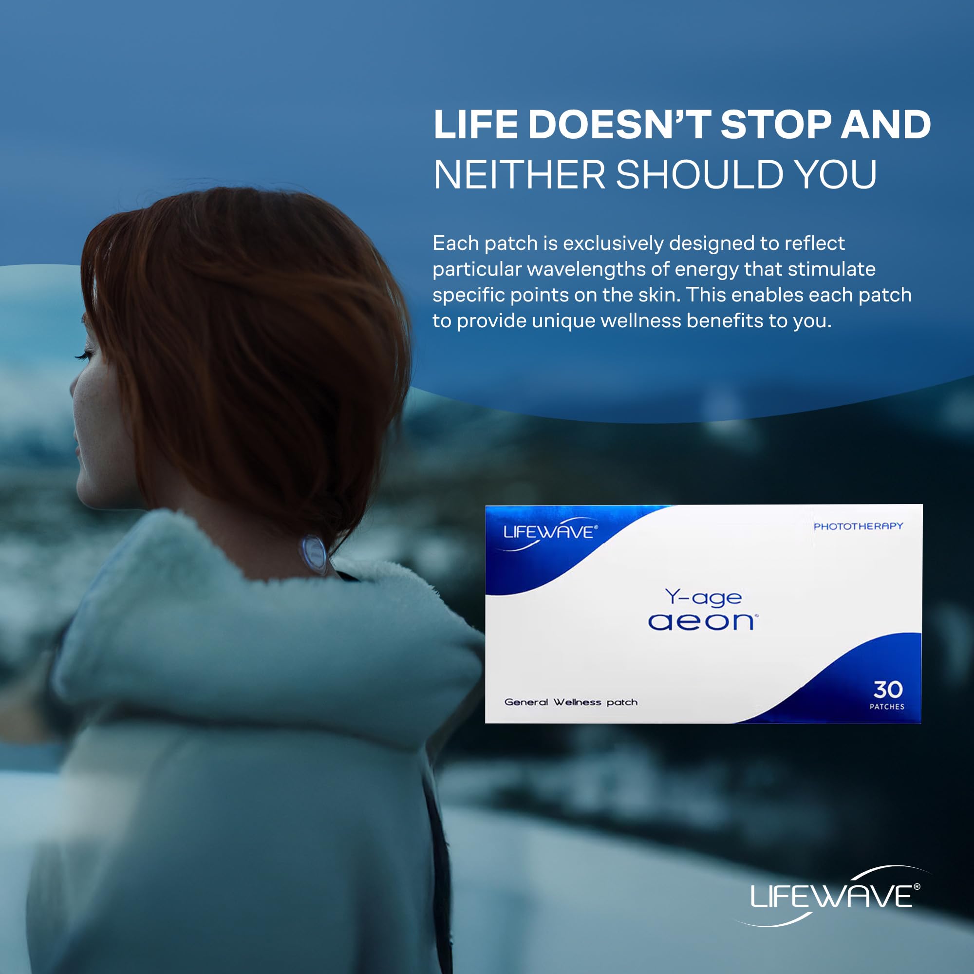 LifeWave Y-Age Aeon Patches - Helps You to Relax - No Drugs, or stimulants - Gentle Phototherapy Patches, Easy 12-Hour Wear - 30