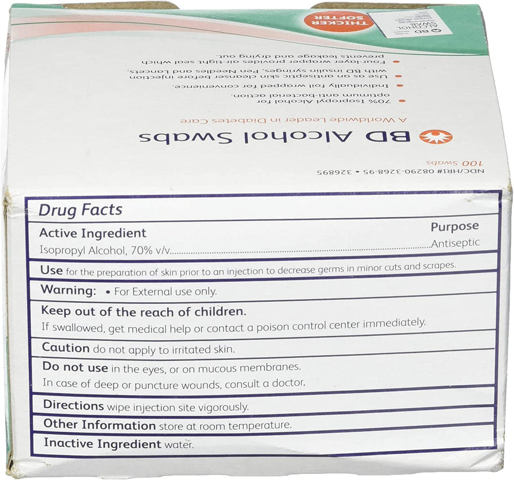 BD Alcohol Swabs 100 Each, White, 100 Count (Pack of 1)