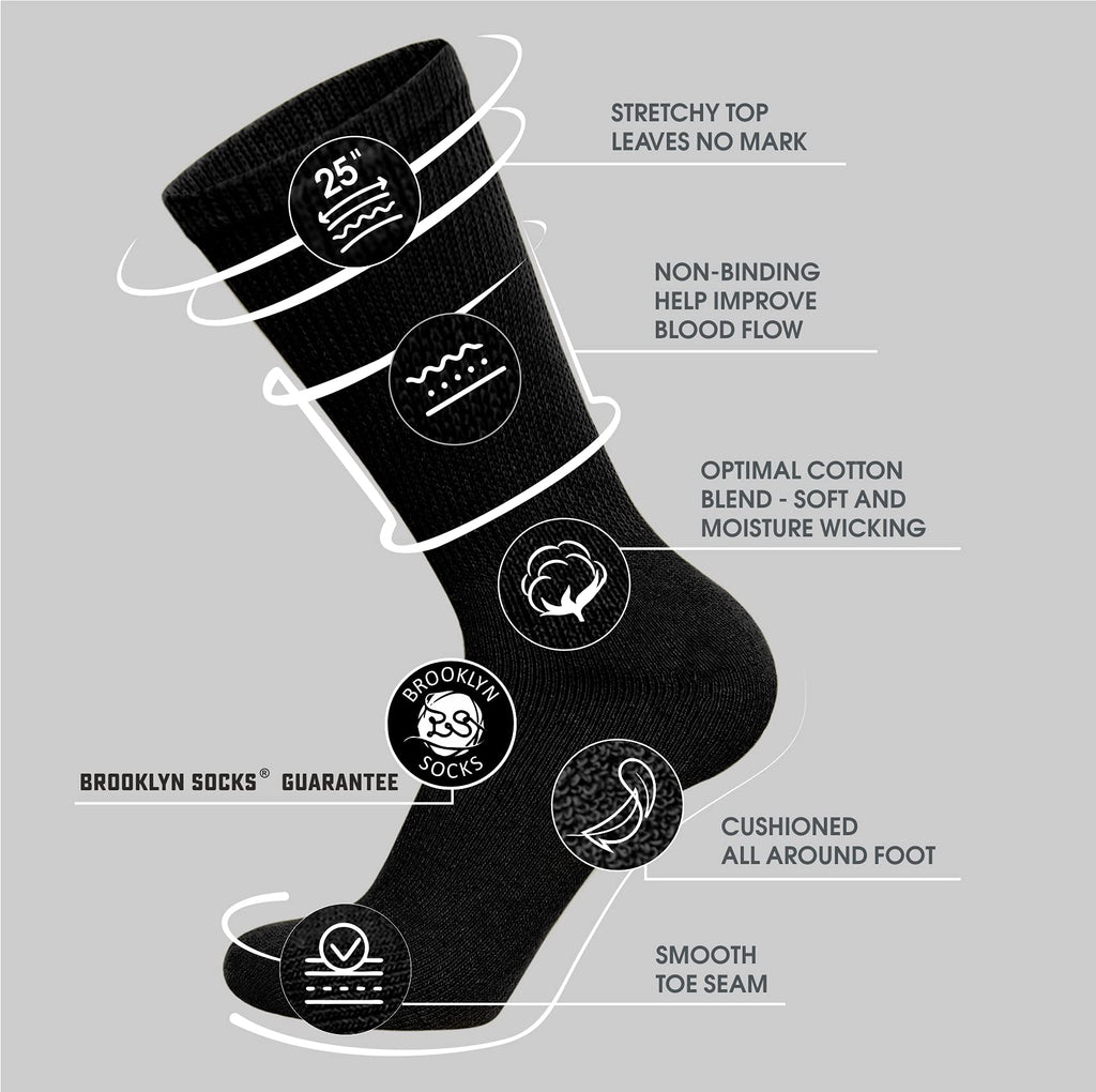 Big and Tall Diabetic Cotton Neuropathy Crew Socks, King Size Mens Athletic Crew Socks (13-16, Black/Gray/White) - 3 pairs