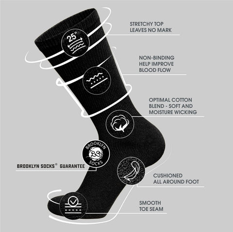 Big and Tall Diabetic Cotton Neuropathy Crew Socks, King Size Mens Athletic Crew Socks (13-16, Black/Gray/White) - 3 pairs