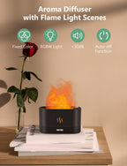 PIZAY Essential Oil Diffuser, Air Humidifier with Flame Led Light - 7 Colors, 180mL Capacity (8 Hours), Noiseless Operation, Aut