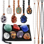 Crystals Necklace Holders and Healing Stones Set, 6Pcs Adjustable Crystal Cage with 7 Chakra Crystals and Healing Stones for Yog