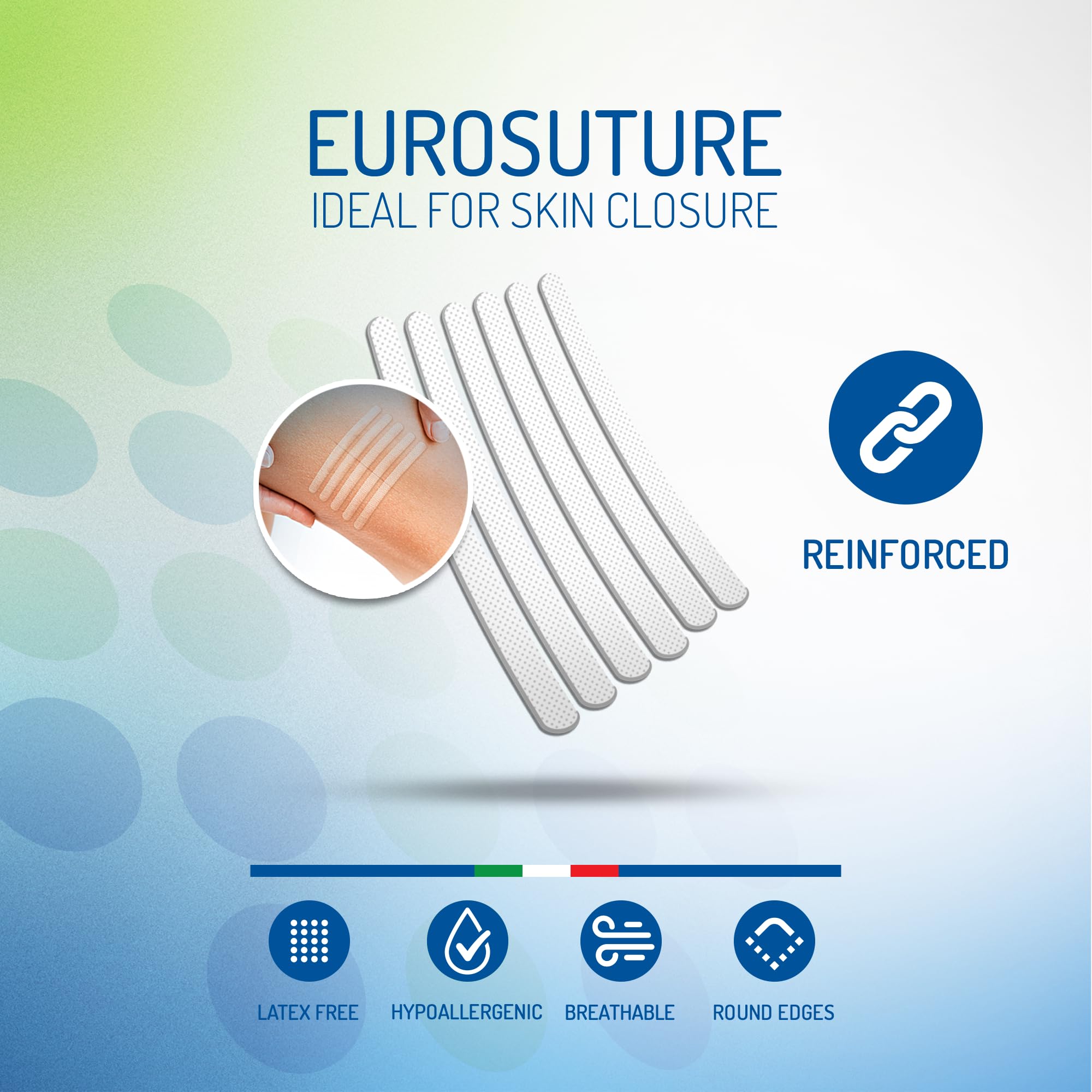 Eurosuture - 1/5 x 1 1/2 in - Skin Closure, Sterile Suture Strips, Dynamic Adherence and Superior Security - 2 Envelopes of 6 St