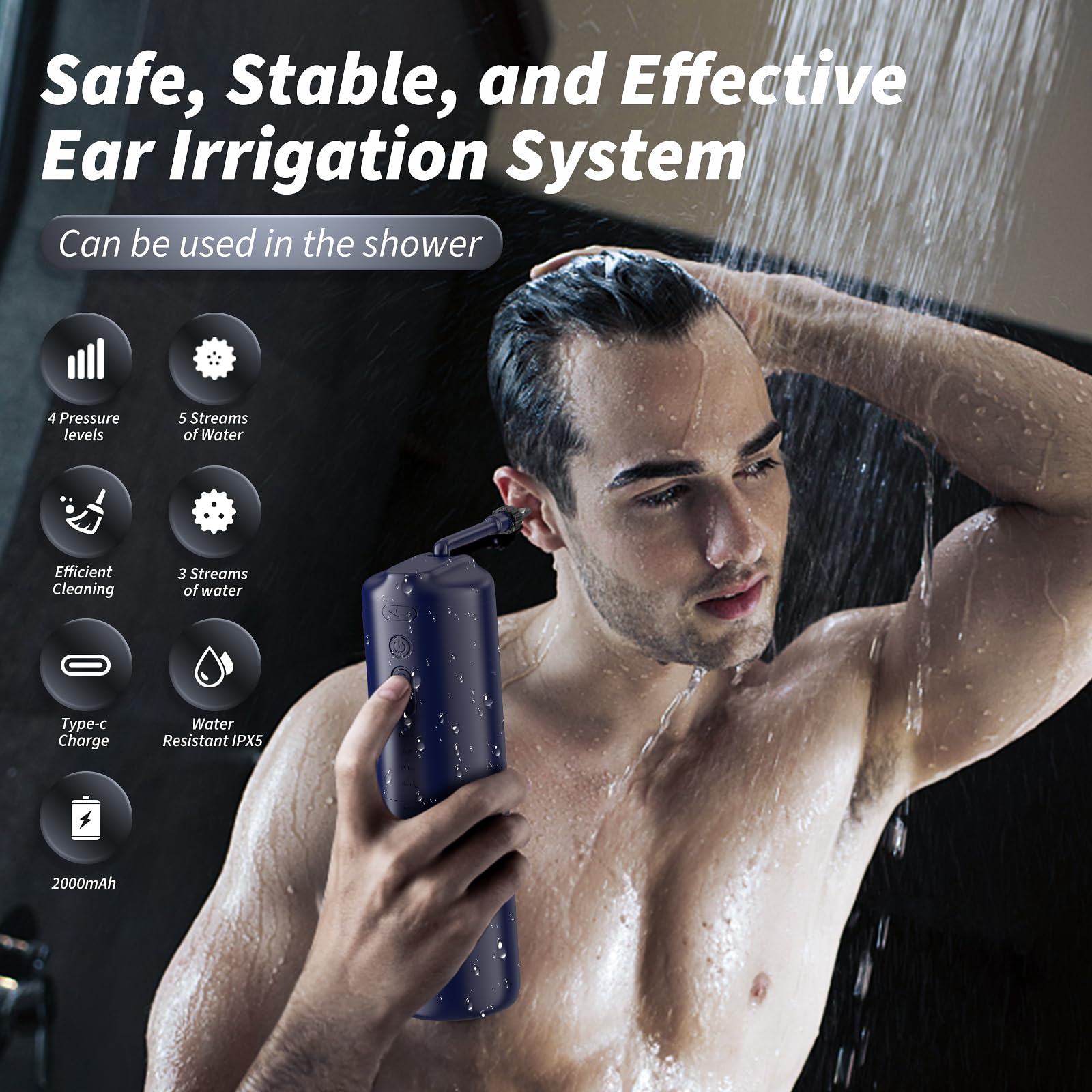 Ear Wax Removal - Electric Ear Irrigation Flushing System, Water Powered Ear Cleaner with 4 Pressure Modes, Safe and Effective E