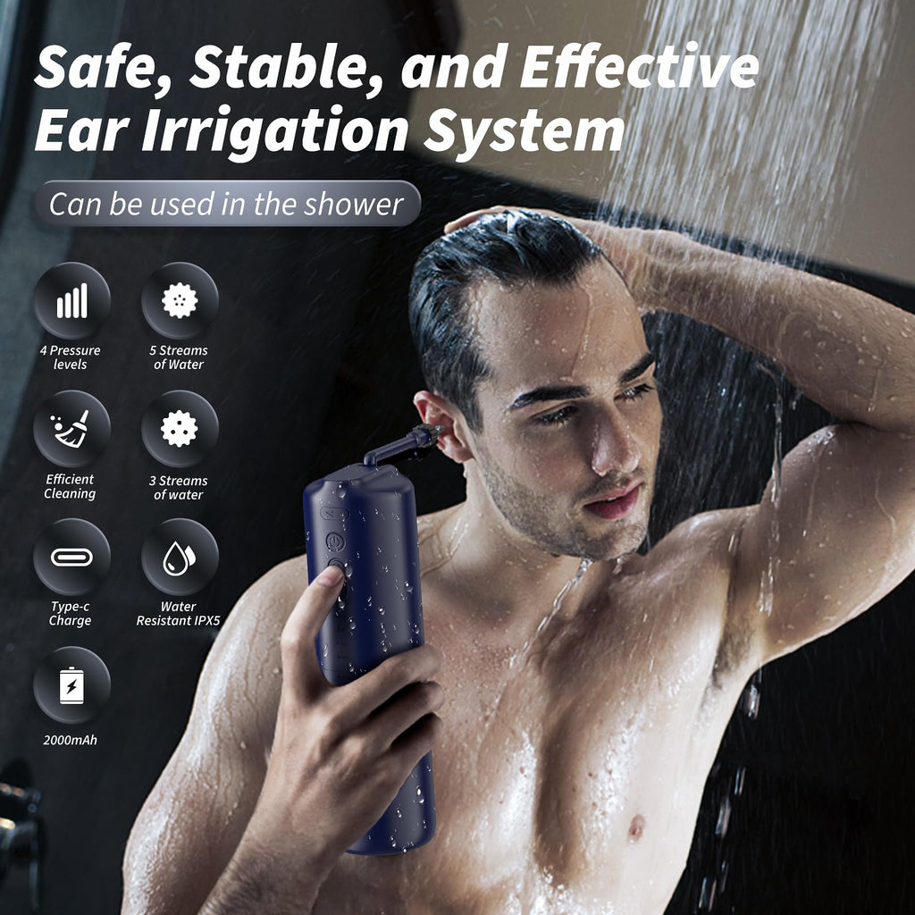 Ear Wax Removal - Electric Ear Irrigation Flushing System, Water Powered Ear Cleaner with 4 Pressure Modes, Safe and Effective E