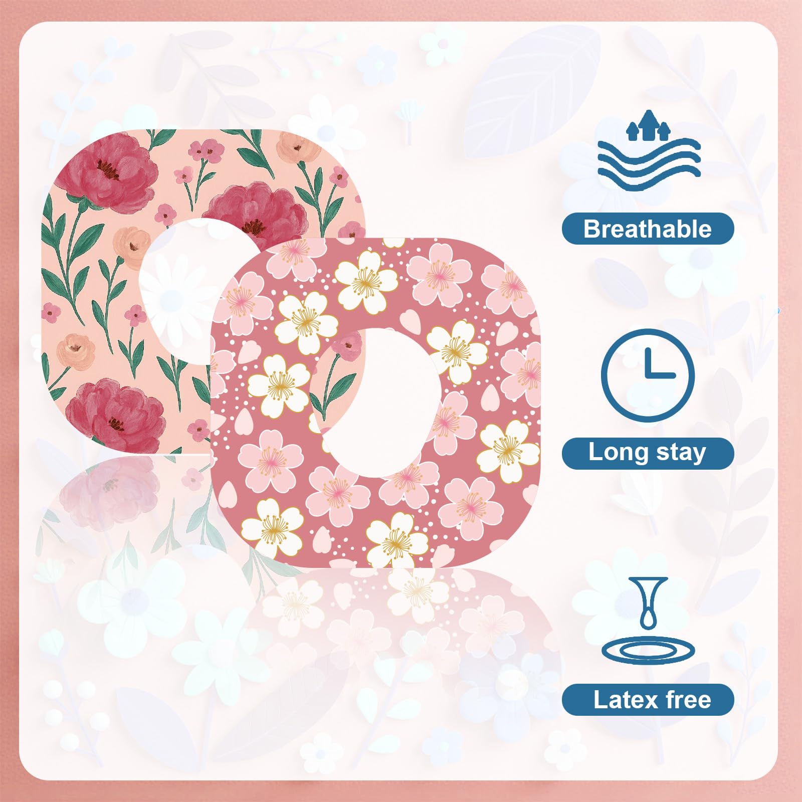 25pcs Adhesive Patches for Dexcom G7, Breathable CGM Over Patches Sensor Monitor Covers with Holes Waterproof Flower Adhesive Ta