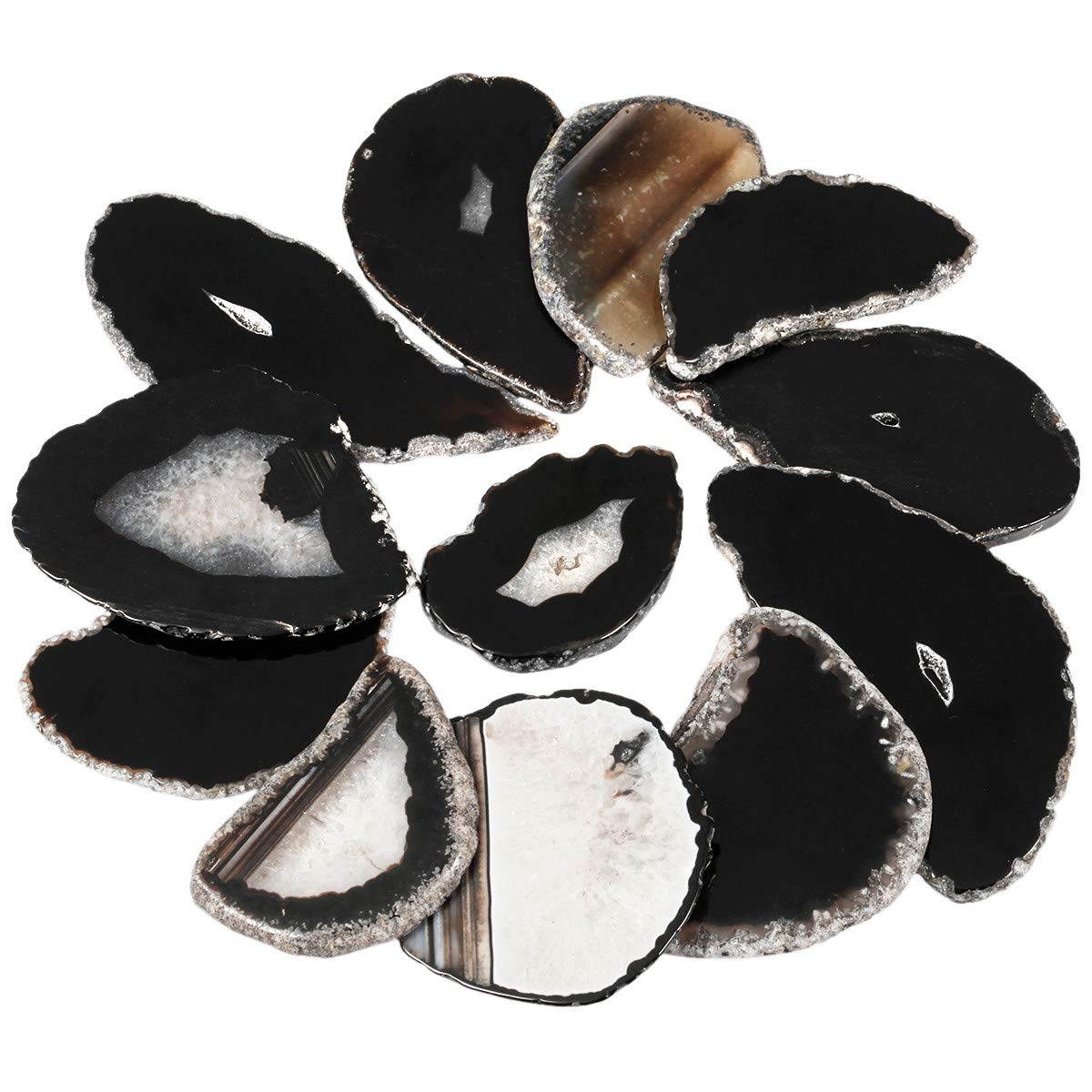 Rockcloud 10 Pcs Agate Light Table Slices, Healing Crystals Geode Stones,Irregular Home Decoration Jewelry Making,Black