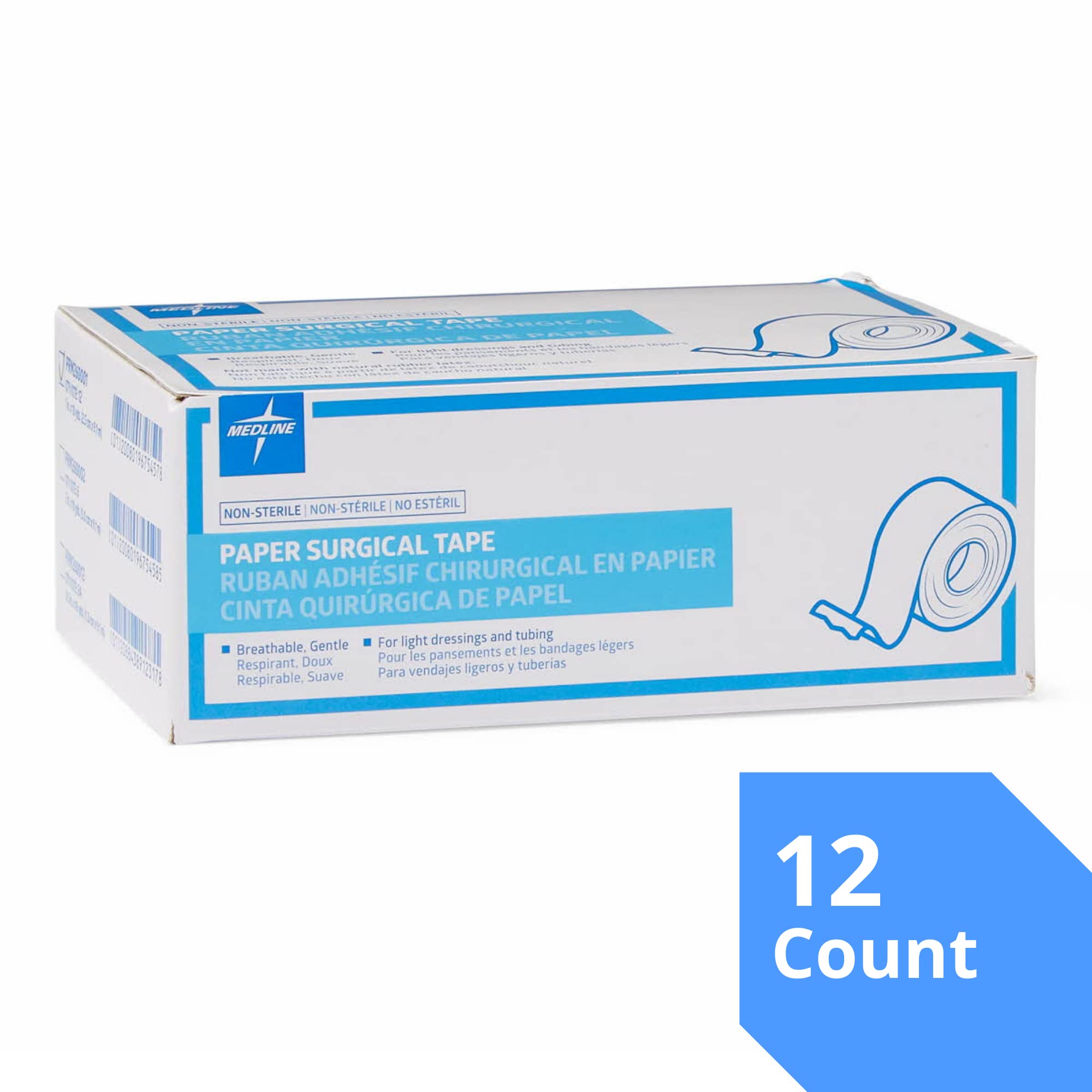 Medline Essentials Paper Medical Tape, 1 Inch x 10 Yards per Roll, Box of 12