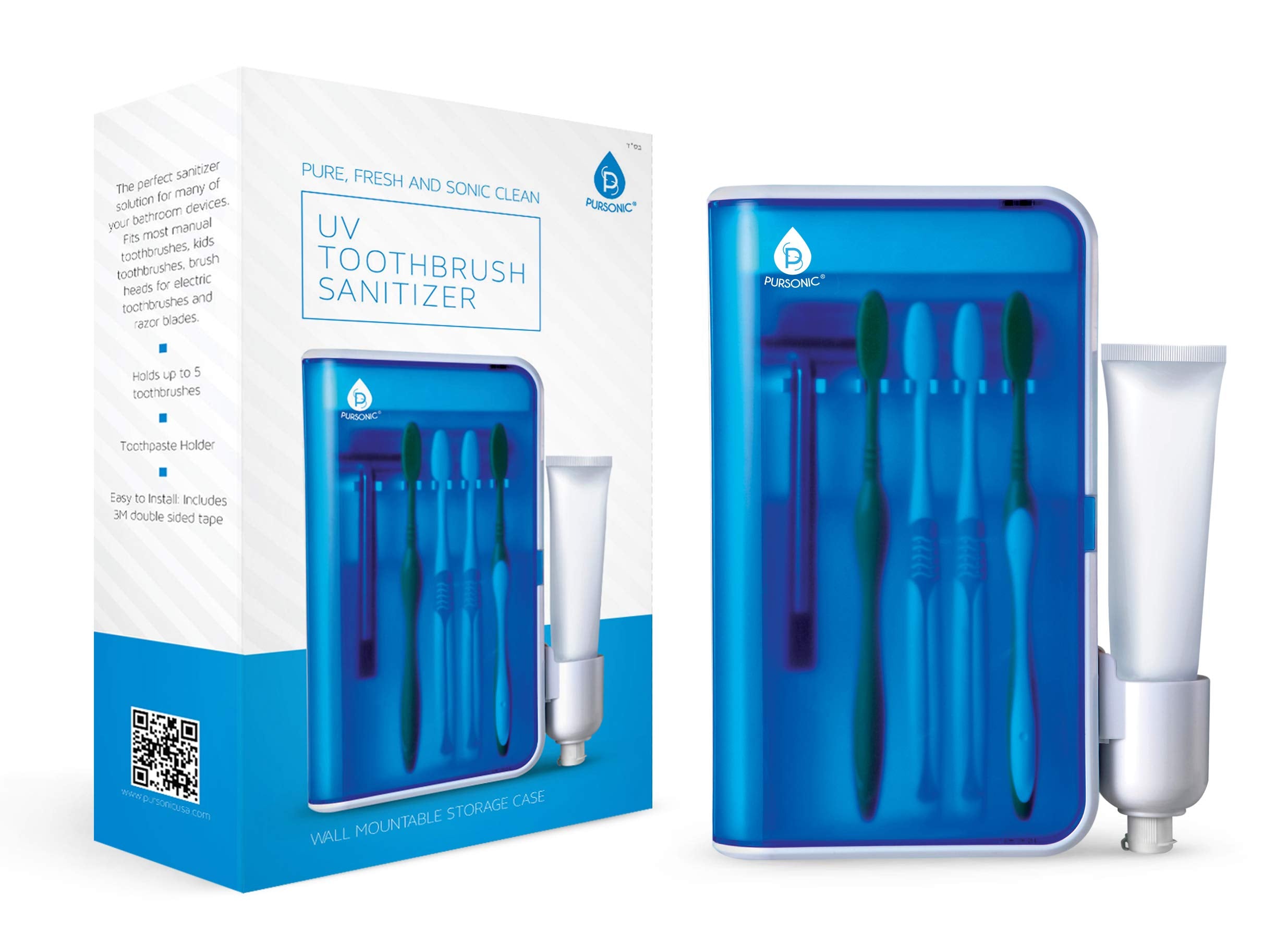 PURSONIC S2 WALL MOUNTABLE PORTABLE UV TOOTHBRUSH SANITIZER