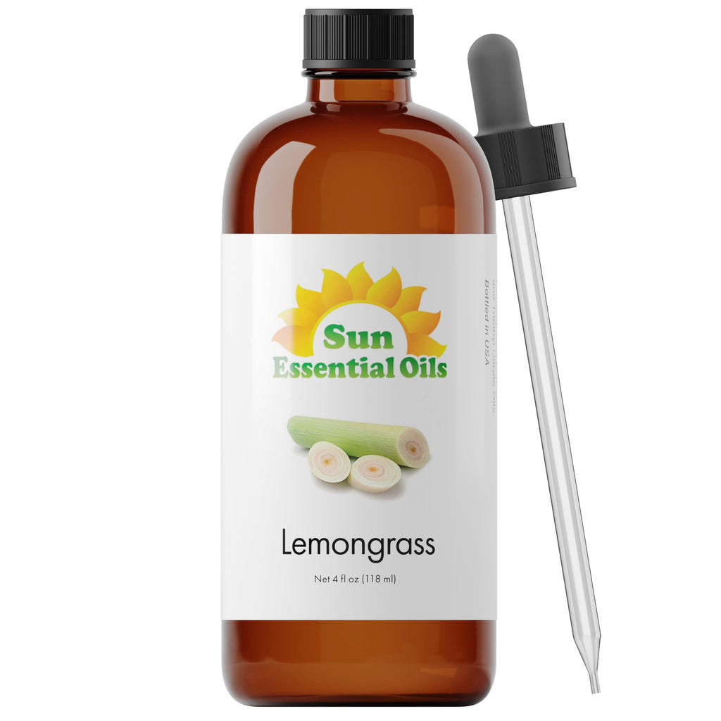 Sun Essential Oils - Lemongrass Essential Oil 4 oz with Dropper for Diffuser, Hair & Skincare, Aromatherapy Massage, Humidifier,