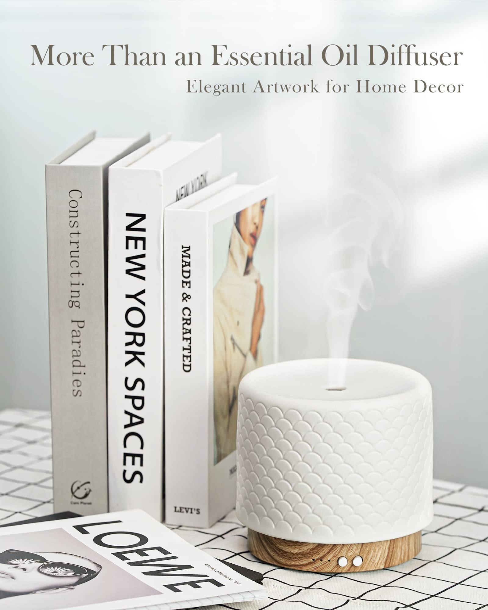 Essential Oil Diffuser, Aesthetic Ceramic Diffusers for Essential Oils,Ultrasonic 280ml Aroma Fragrance Diffuser with Cool Mist