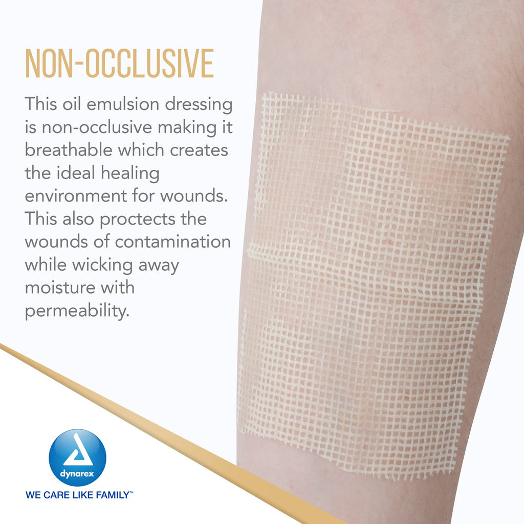 Dynarex Oil Emulsion Dressings, Wound Care, Absorbent, 3    x 3    Sterile Knitted Gauze Dressing with Emulsion Blend of Petrola