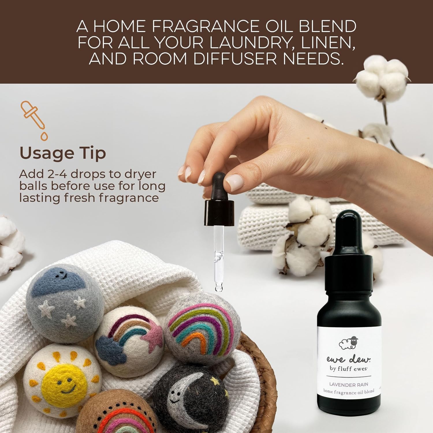 Laundry Essential Oils for Dryer Balls 15ml Lavender Rain - Blend of Laundry Fragrance Oil and Essential Oils Wool Balls, Compac