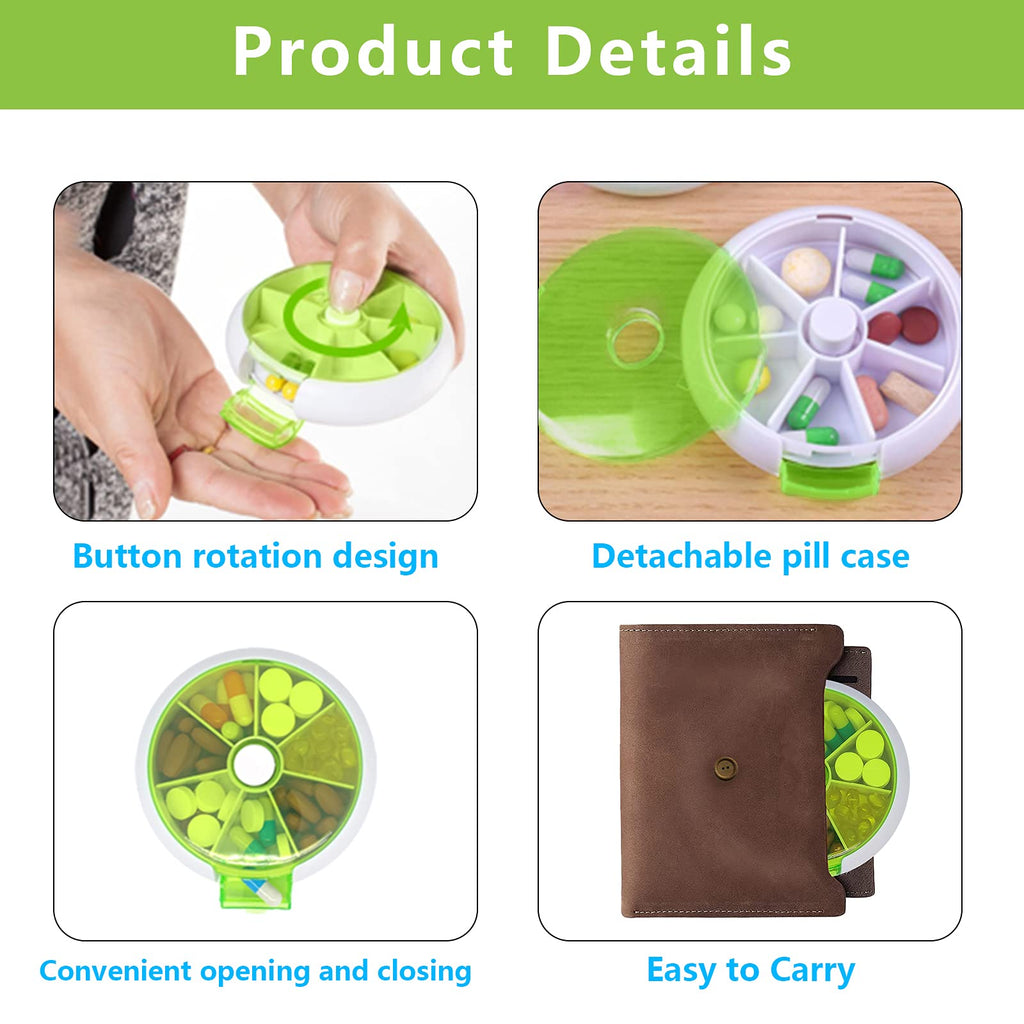 Pill Organizer Weekly 3PCS,INVODA Pill Case 7 Day 3 Times Medicine Pill Dispenser,Push Button Rotate Pill Planner with 7 Compart
