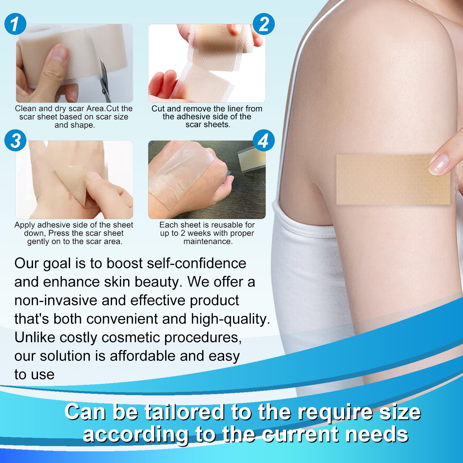 Medical Grade Silicone Scar Tape for Surgical Scars (1.6'' x 120'' - 3M) Professional Silicone Scar Sheets Scar Treatment for Fa