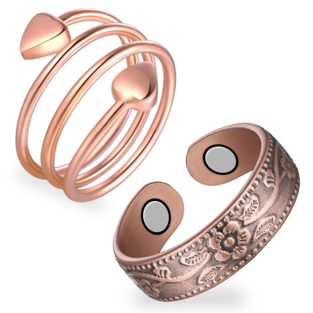 Feraco 2 Pcs Magnetic Copper Rings for Women,99.99% Pure Copper Thumb Ring for Women,Adjustable Fingers Ring with Jewelry Gift B