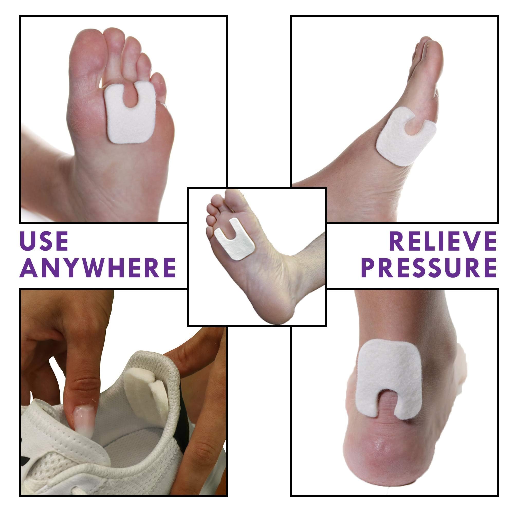 Wide U Shaped Felt Callus Horseshoe Pads - Adhesive Foot Pads That Protect Calluses from Rubbing On Shoes - 1/8'' - 100 Pack