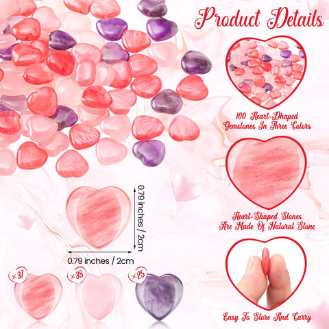 Soulchen 100 Pcs Valentine 's Day Heart Healing Stone Bulk Inspirational Worry Love 0.8 Inch Quartz Heart Inspirational Stones G