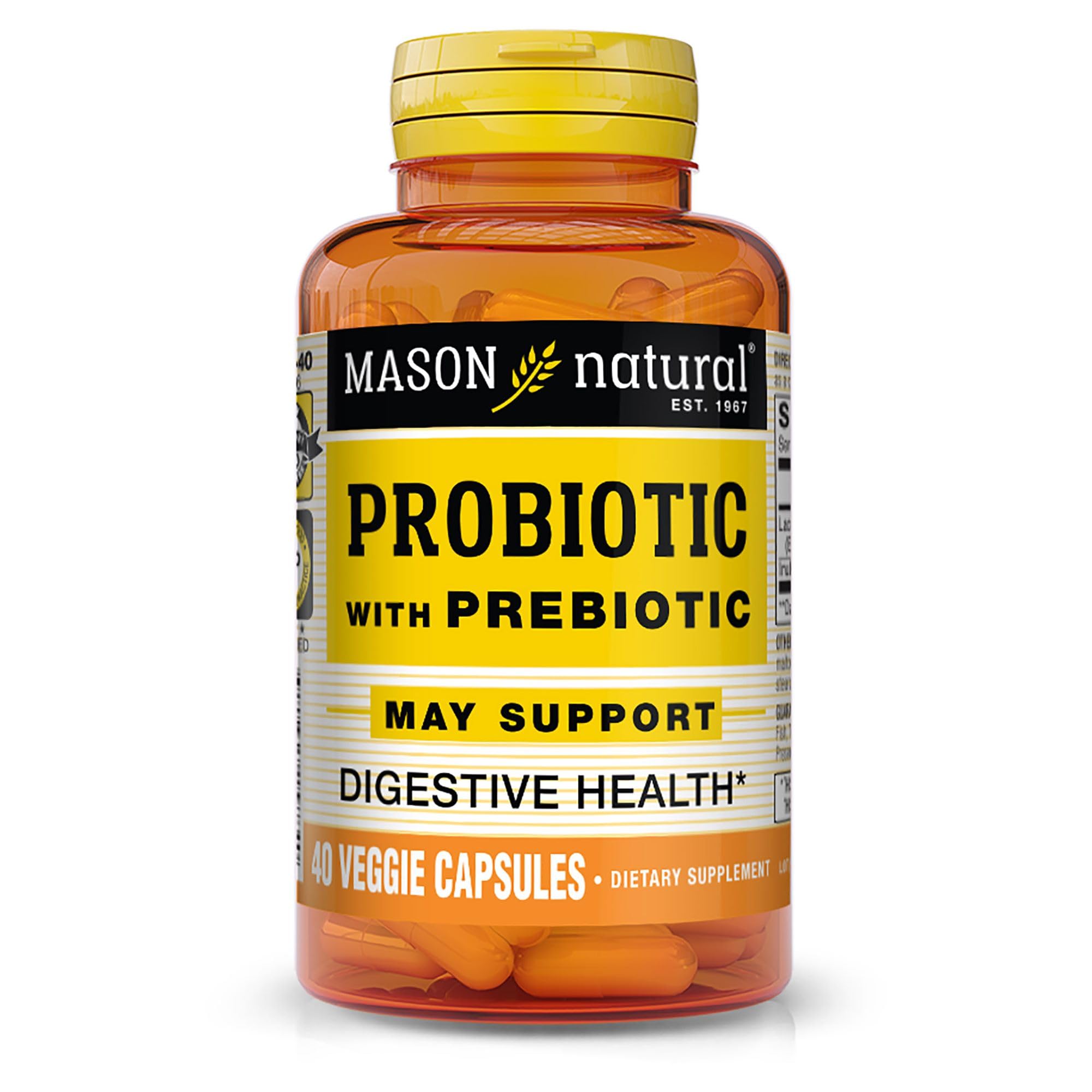 MASON NATURAL Probiotic with Prebiotic, 40 Day Supply for Normal Digestive Function & Improved Gut Health, 40 Veggie Capsules