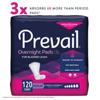 Prevail Proven - Incontinence Bladder Control Pads - Bladder Leak Pads - Overnight Absorbency, 120 Count (4 Packs of 30)
