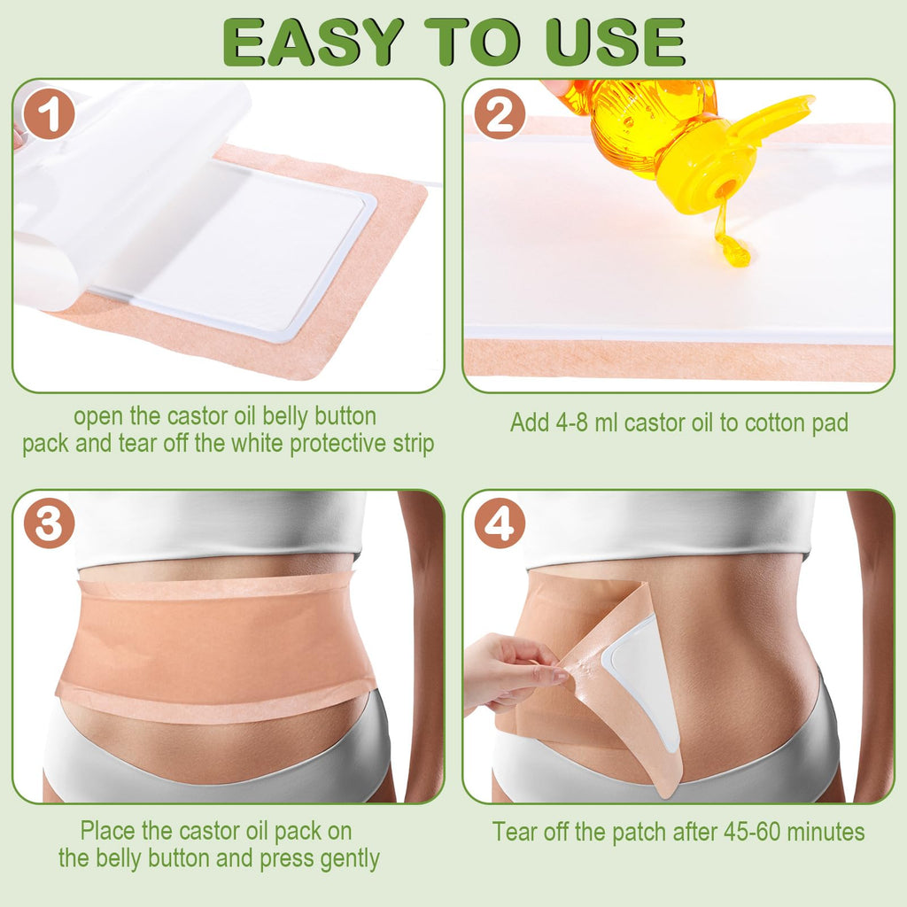 Geiserailie 40 Pcs Large Castor Oil Pack Wrap Kit Disposable Castor Oil Patches Large Self Adhesive Pads for Belly Back Neck Wai