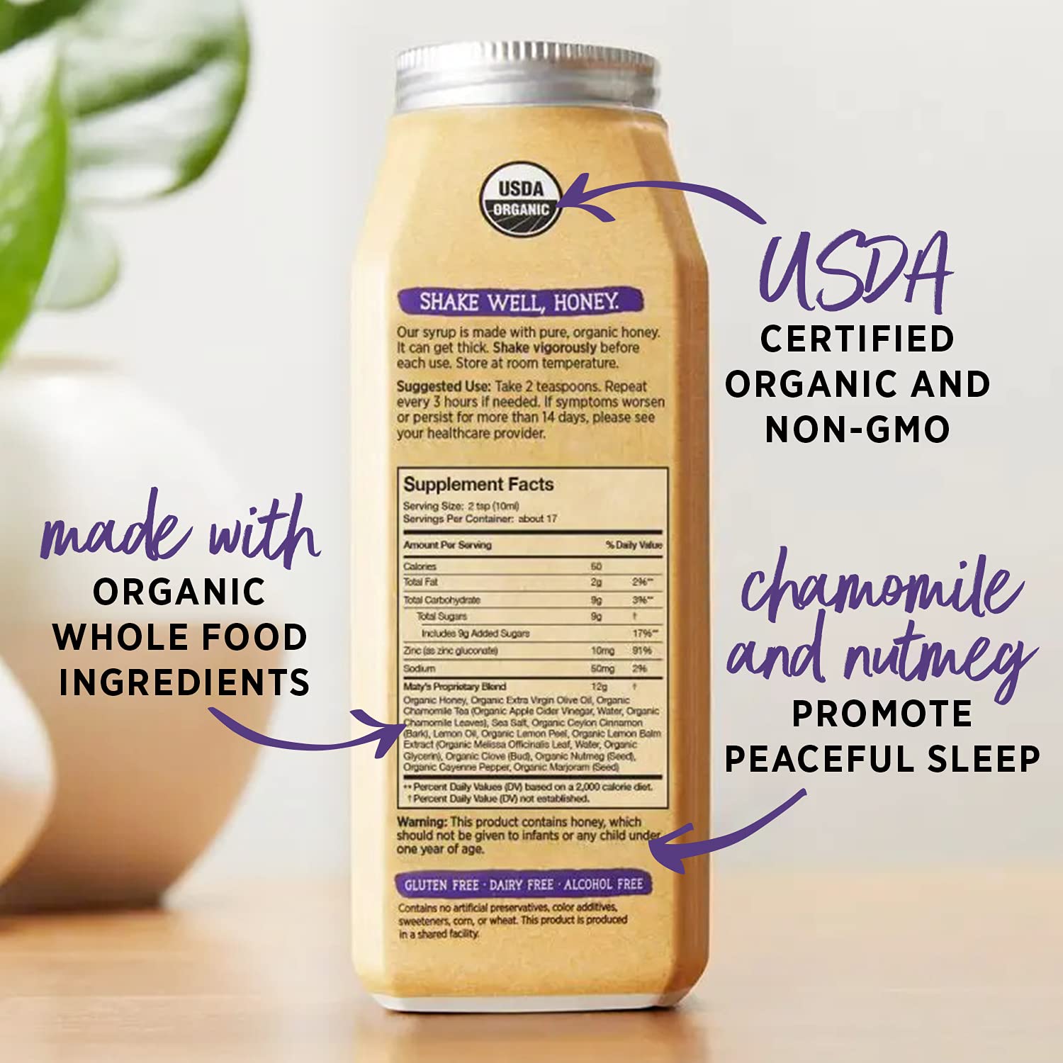 Matys Organic Nighttime Cough Syrup, Natural Cough Syrup Relief for Adults and Kids 12+, Made with Organic Honey, Chamomile & N