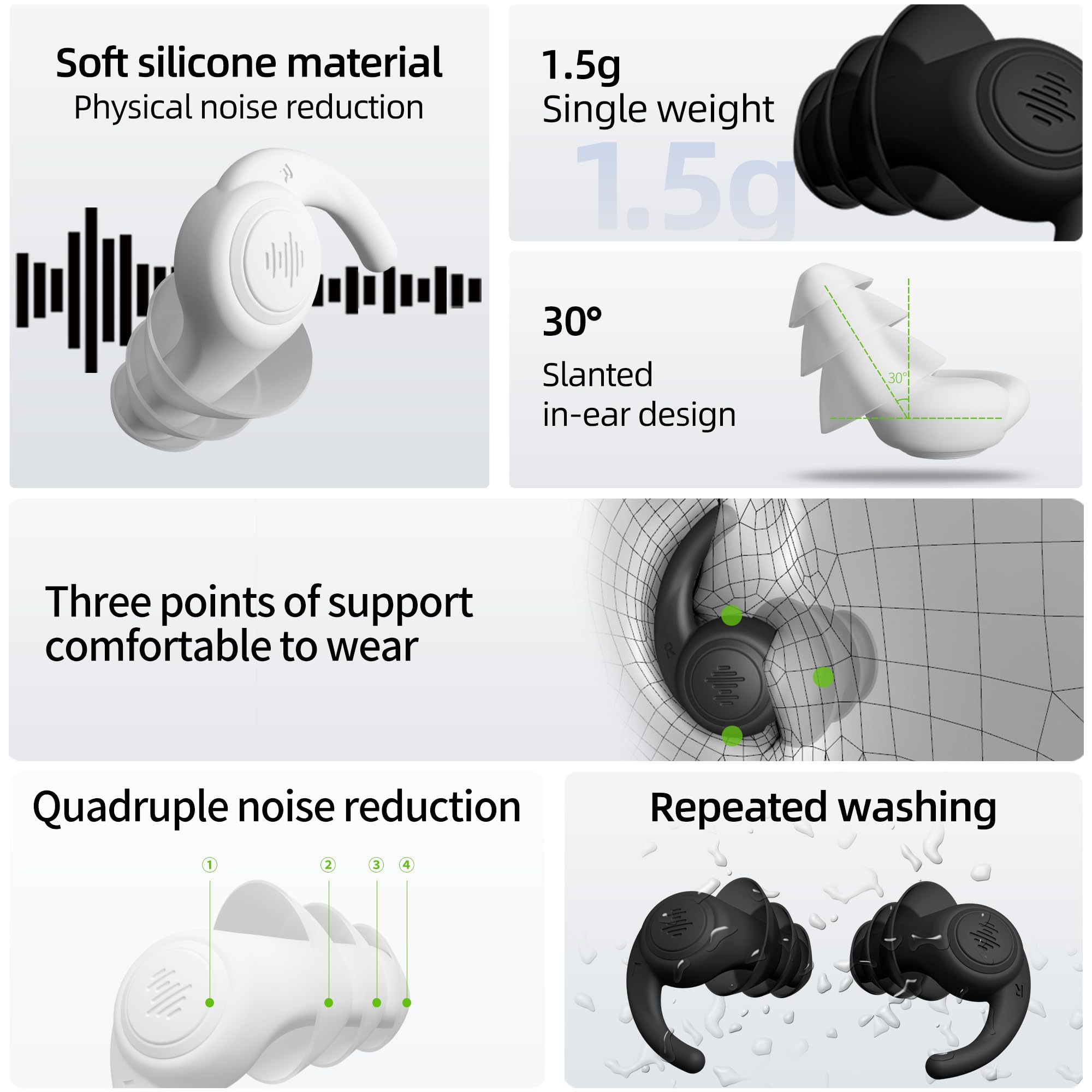 ENJROKJ Ear Plugs for Noise Cancelling Sleep,Soft Comfortable Silicone Hearing Protection Earplugs, Reusable Washable Earplugs f