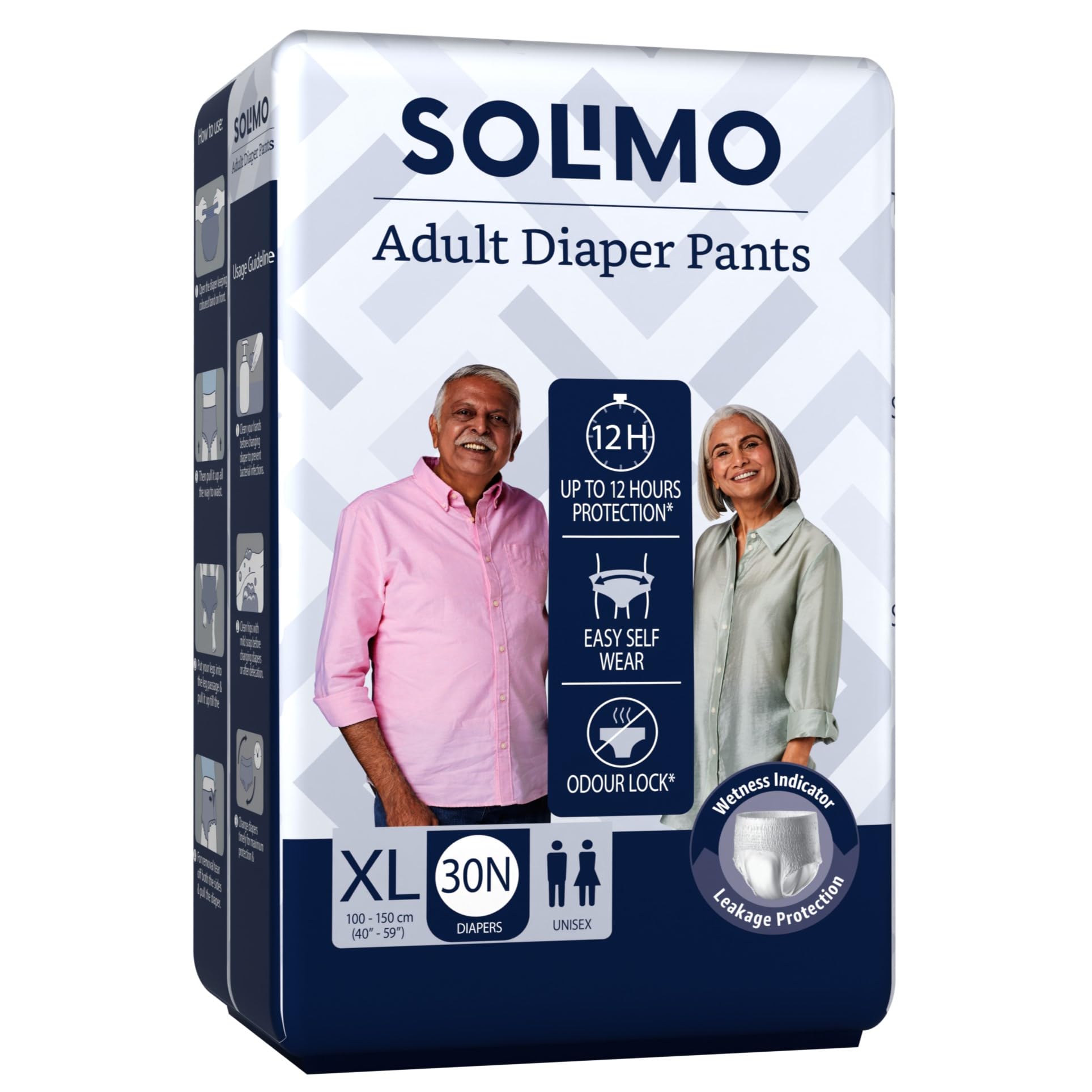 Amazon Brand  Solimo Adult Diapers Pant Style | Xl Size | 30 Count | Waist 4059 Inch (100150 Cm) | Fast Absorption | Leak Pro