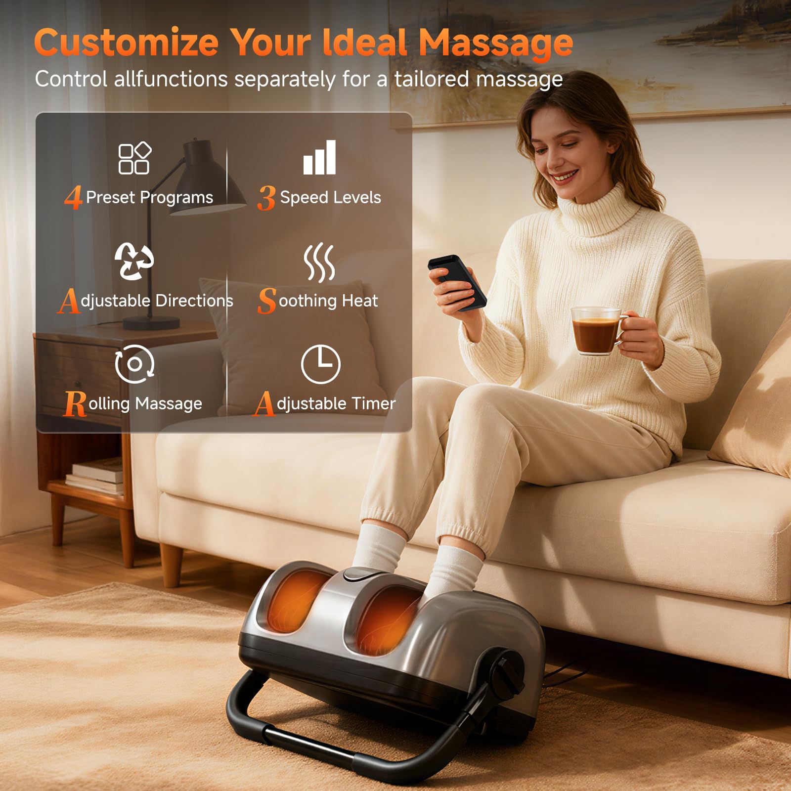 ALLYOUGER Foot Massager with Heat - Shiatsu Deep Kneading Machine for Plantar Fasciitis, Neuropathy & Circulation - 5 Intensitie