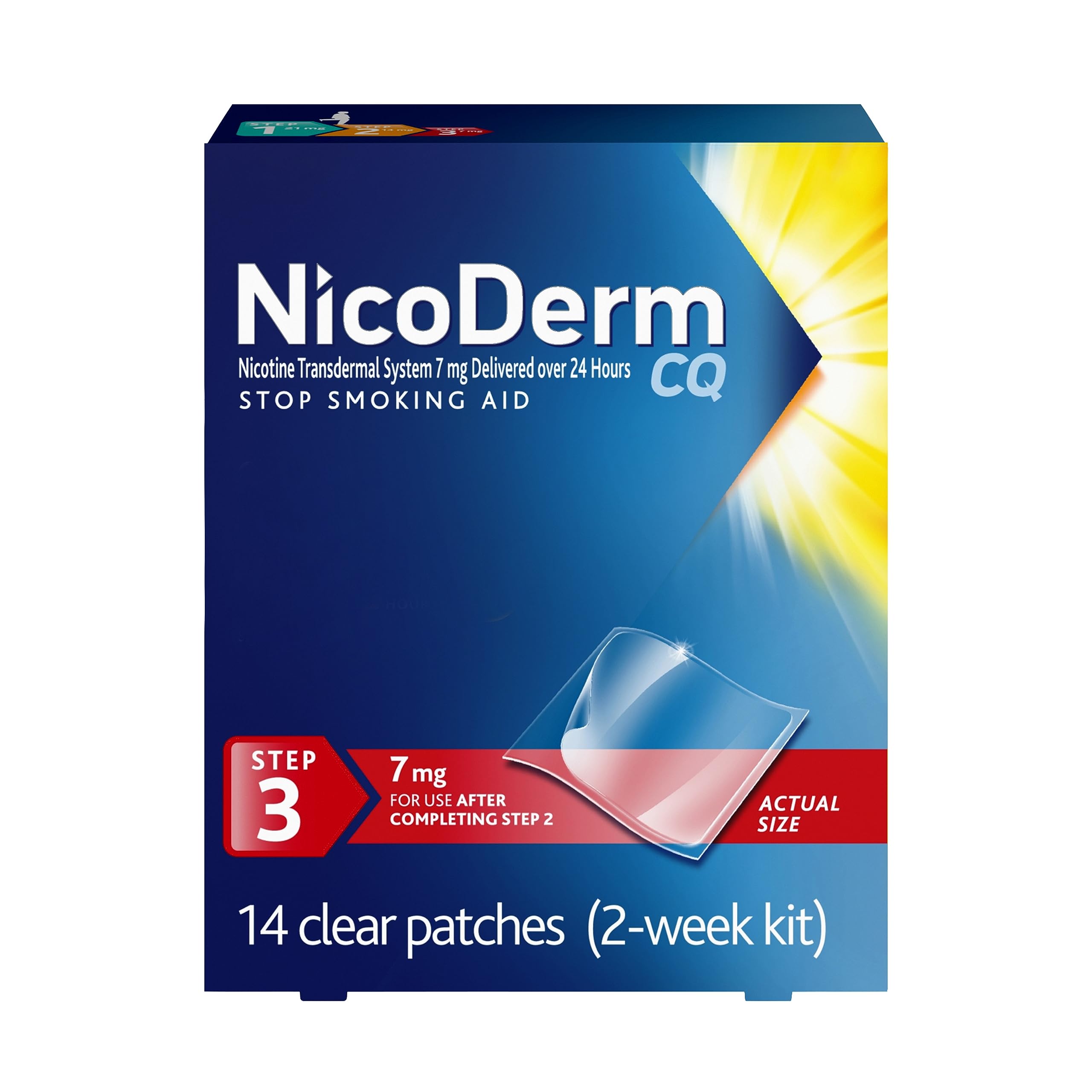 NicoDerm CQ 7mg Step 3 Nicotine Patches to Help Quit Smoking - Stop Smoking Aid, 14 Count