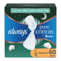 Always Pure Cotton, Feminine Pads for Women, Size 4 Overnight Absorbency, Multipack, with Flexfoam, with Wings, Unscented, 20 Co