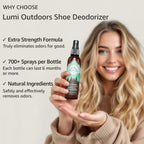 Lumi Outdoors Natural Shoe Deodorizer & Foot Odor Elimination Spray - Shoe Spray for Smelly Shoes - Extra Strength - Eucalyptus