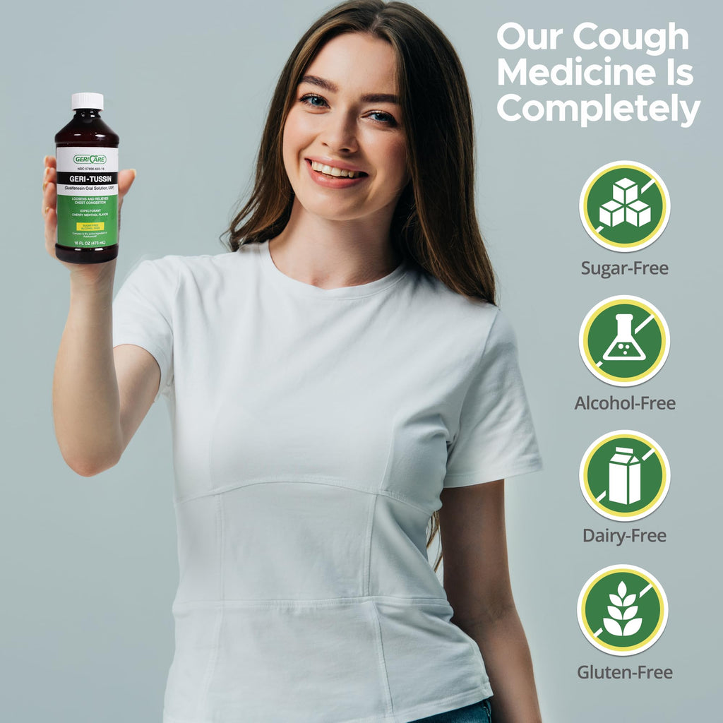 GeriCare Geri-Tussin Cold and Cough Relief Guaifenesin Syrup Sugar Free, 16 Fl Oz (Pack of 2)
