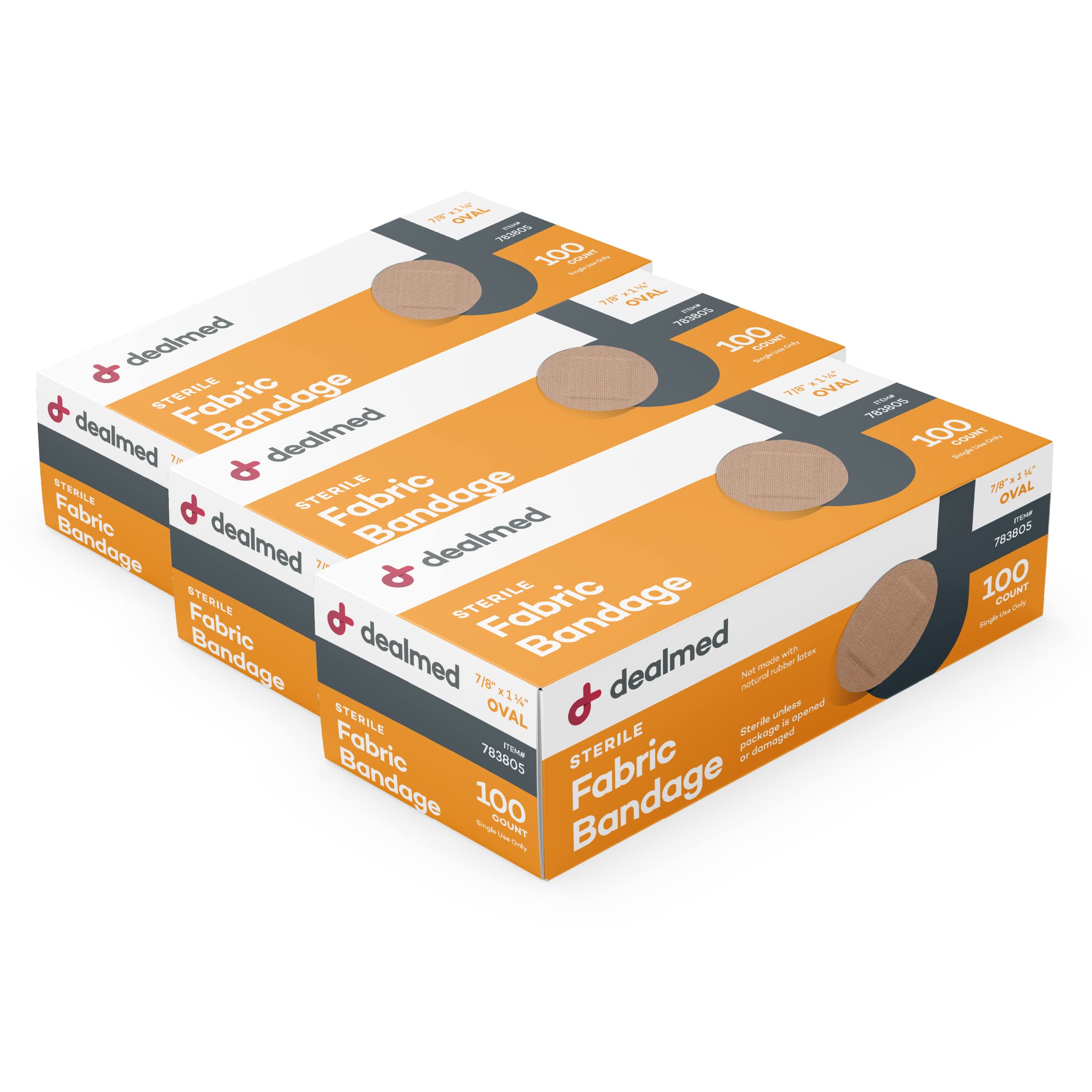 Dealmed Flexible Fabric Oval Spot Adhesive Bandages - 100 Count (3 Pack) Non-Stick Pad, Latex Free, Wound Care for First Aid Kit