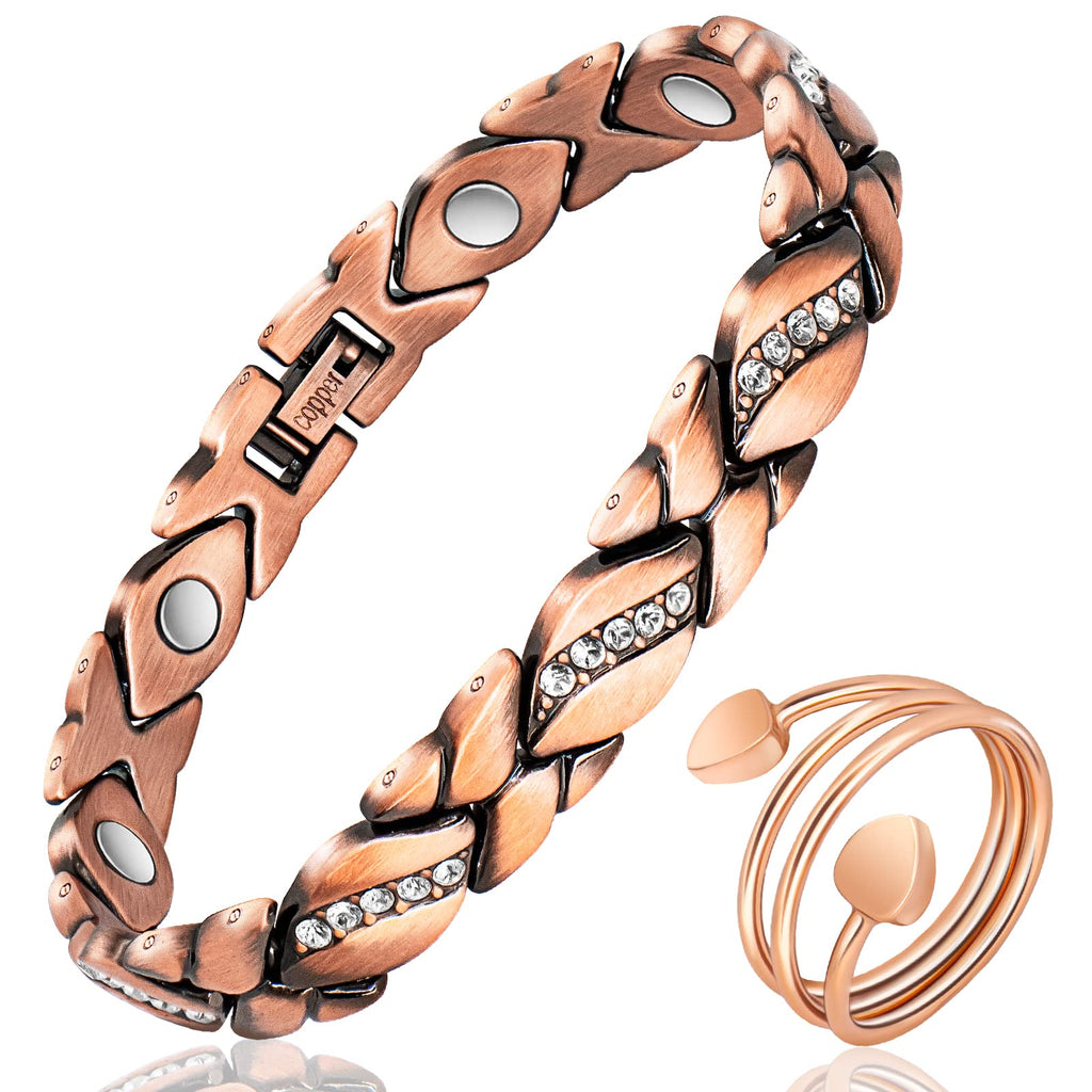 Copper Bracelets for Women, Magnetic Bracelets for Women & Heart-Shaped Lymphatic Drainage Ring with 3500 Gauss Magnet Classic C