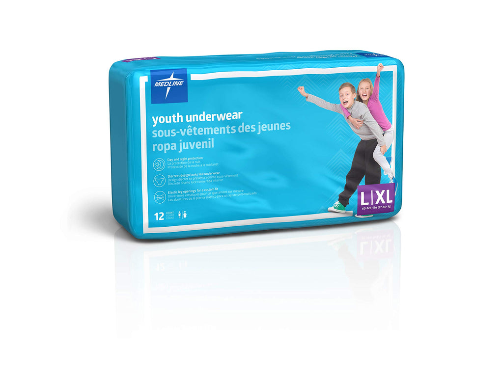Medline Drytime Disposable Protective Youth Underwear, Large/XL, 12 Count (Pack of 4)