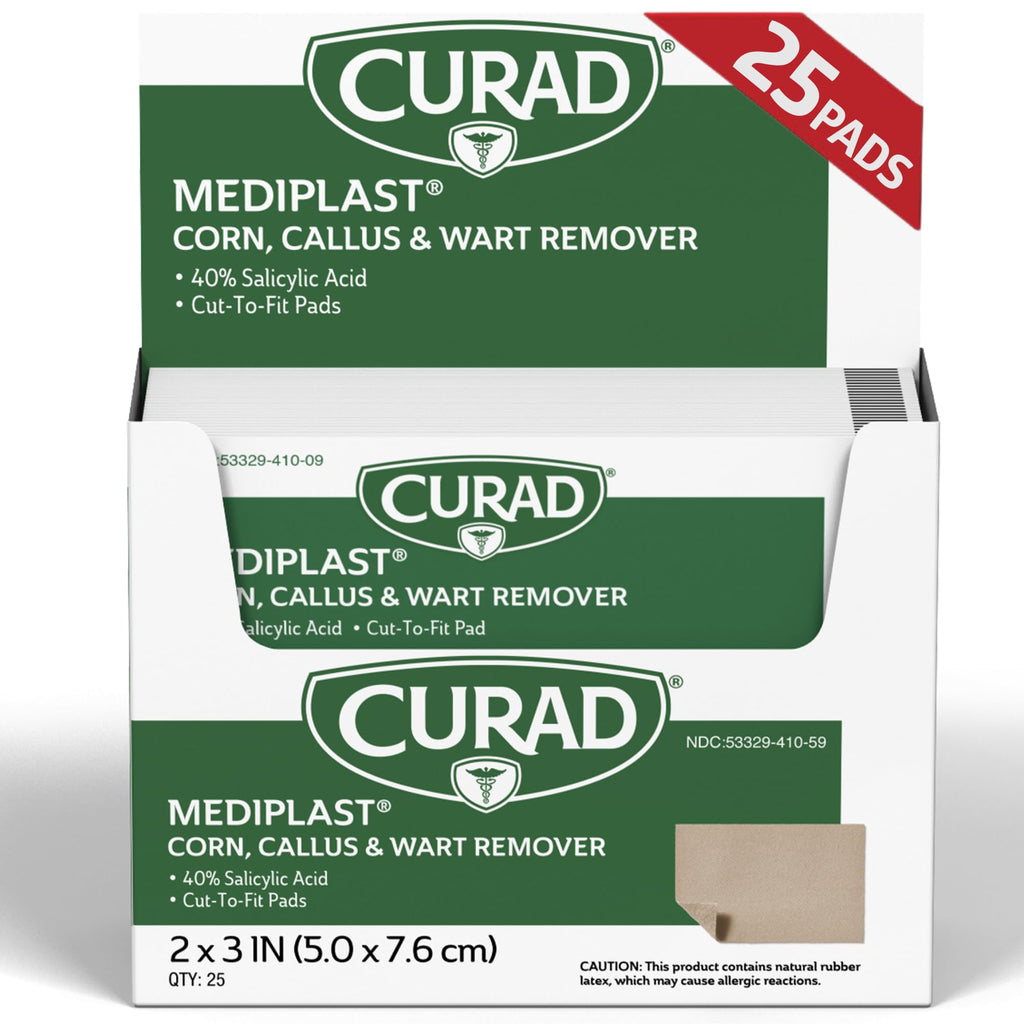 Curad - CUR01496 Mediplast (25 Pads) Corn, Callus, & Wart Remover, 40% Salicylic Acid Pads for topical removal of corns, callus,