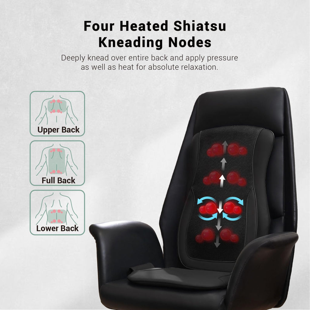 Mynt Black Acupressure Massage Chair Pad with 4 Deep Kneading Nodes, Shiatsu Back Massager for Chair with Heat, Heated Back Mass