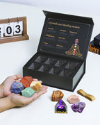 Crystals and Healing Stones Set with Orgonite Pyramid - (2-2.5 inch) Large 7 Chakras Stones, Positive Energy Healing Stones for