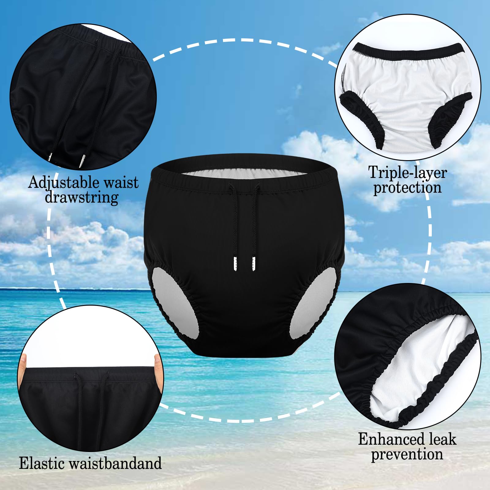 Glitopper 2 Pcs Adult Swim Diapers Special Needs Resuable Cloth Diaper Covers Waterproof Incontinence Protection, Unisex(M)