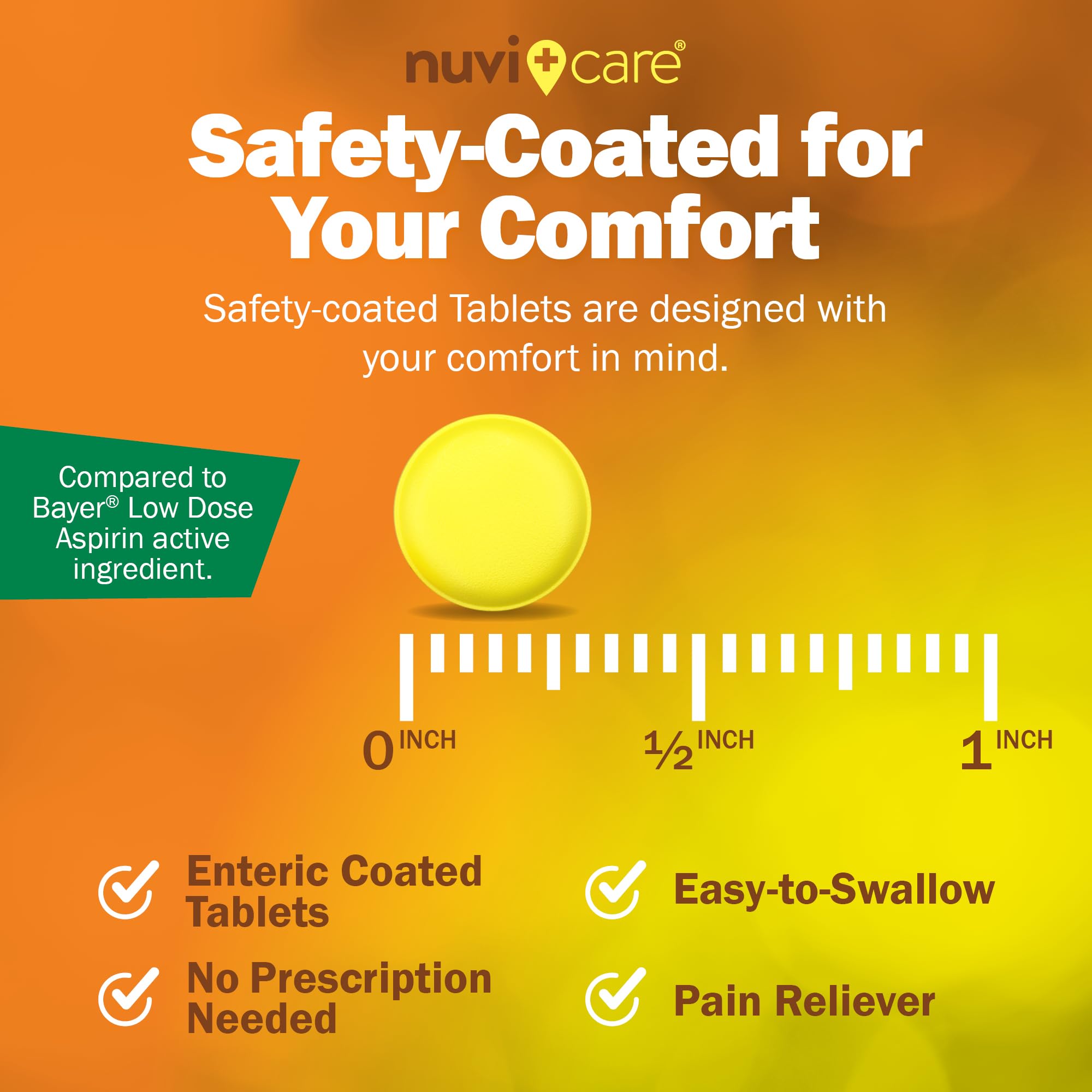 NUVICARE Low Dose Aspirin 81mg for Adults Coated Caplets - Compare to Active Ingredient in Low Dose Bayer Aspirin 81mg for Adult