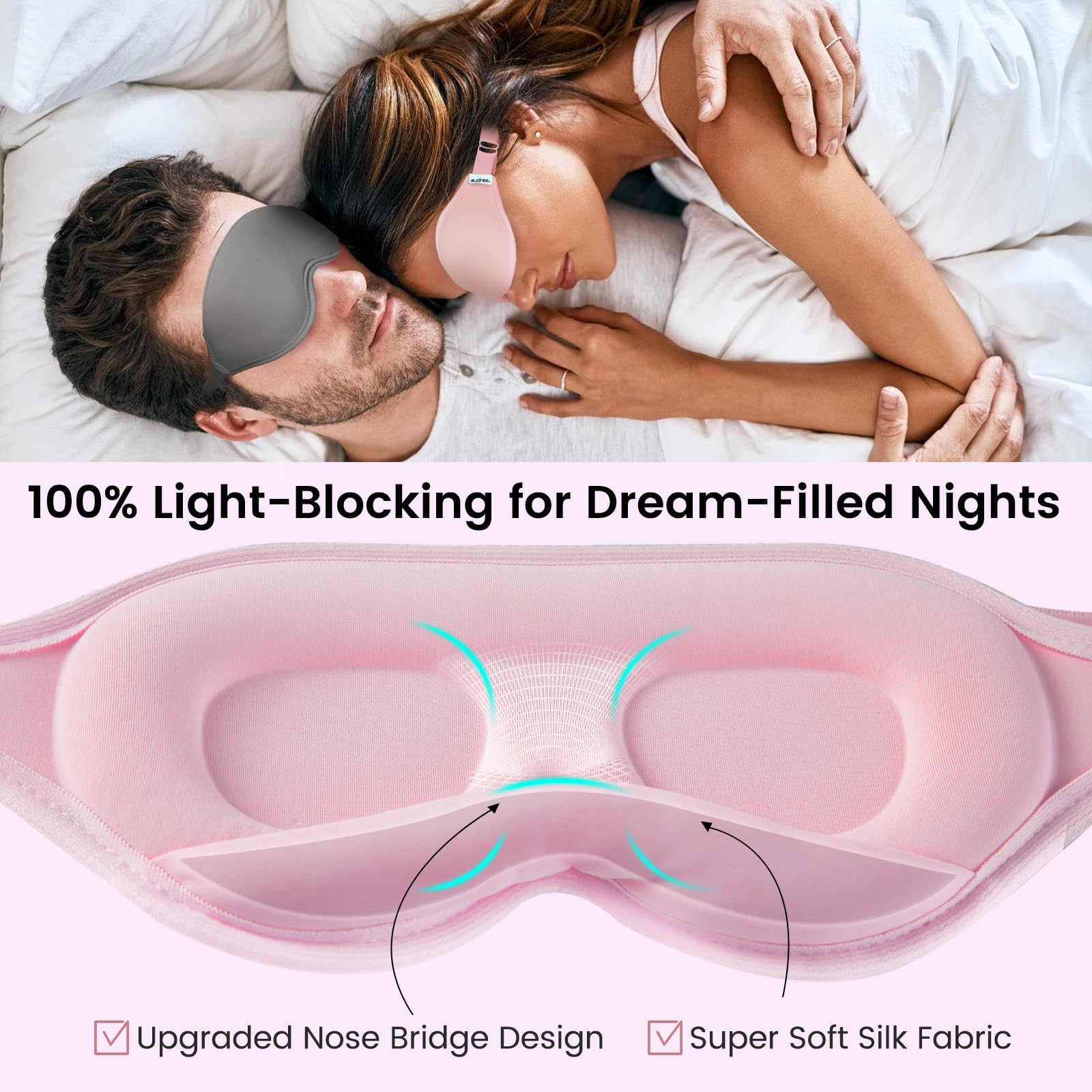 Audree Sleep Mask - Eye Mask for Sleeping light blocking, 3D Contoured Sleeping Mask, Soft Eye Shade Cover for Travel Yoga Nap,